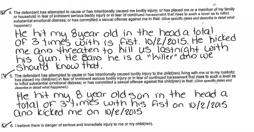 From the restraining order Keith Scott's wife filed against him in 2015