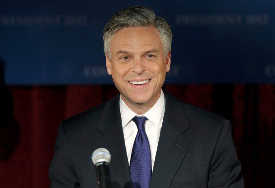 Republican presidential candidate former Utah Governor Huntsman addresses supporters at his New Hampshire primary night rally in Manchester