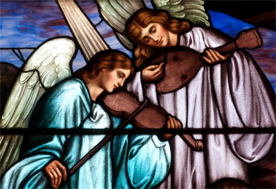 Angels stained glass violins