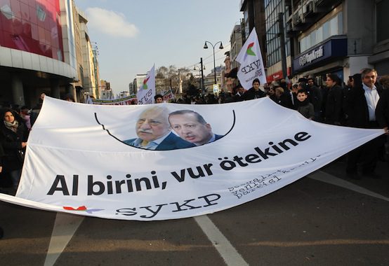 Gulen Erdogan protest banner