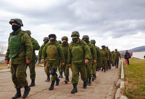 russian troops marching in Crimea
