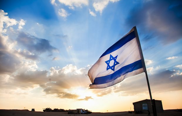 Israel flag sunset