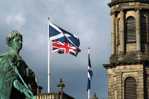 scotland british flags flying