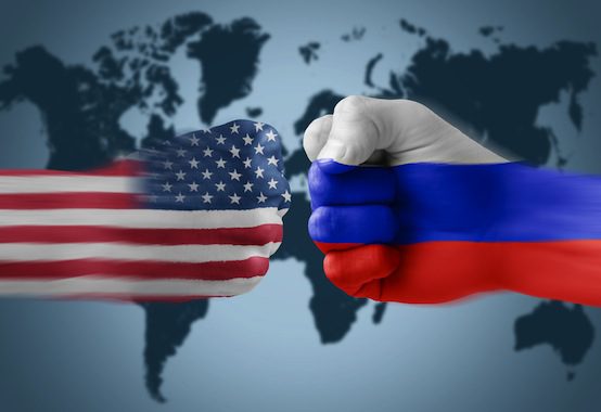 russia us fists flags clashing