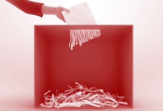 red ballot box shredder