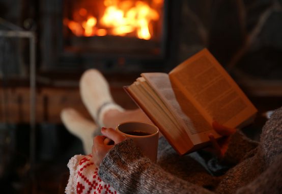 book fireplace reading