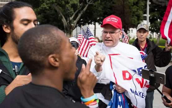 protesters fight