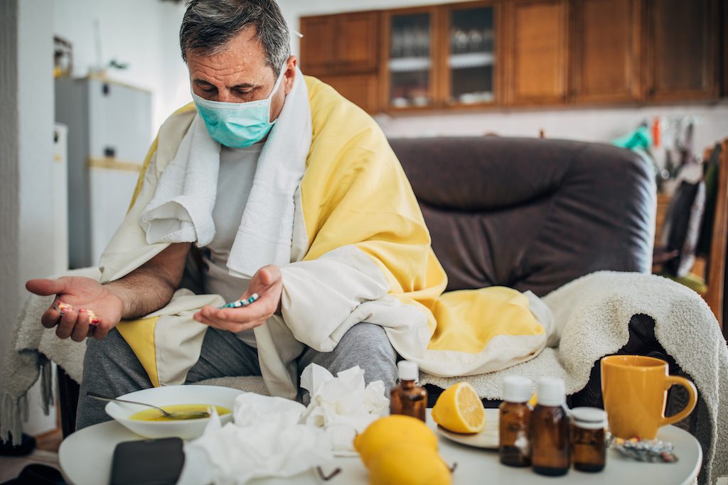 Senior man sick with corona virus