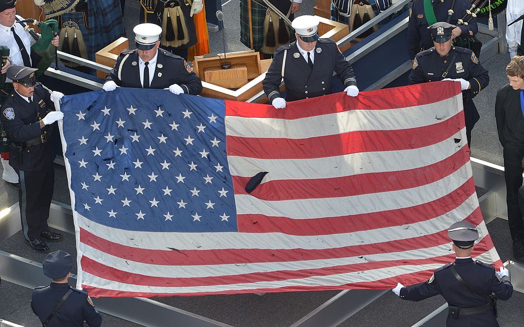 A US flag recovered from the 9/11 attack