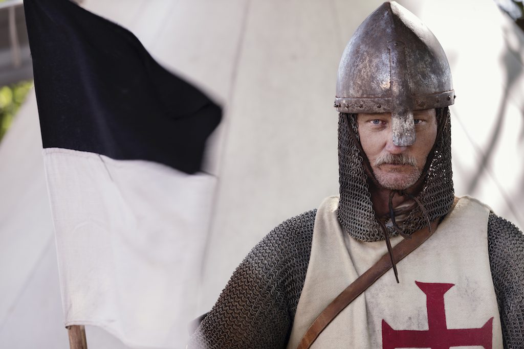 Stern Looking Knight Holding a Regimental Flag.