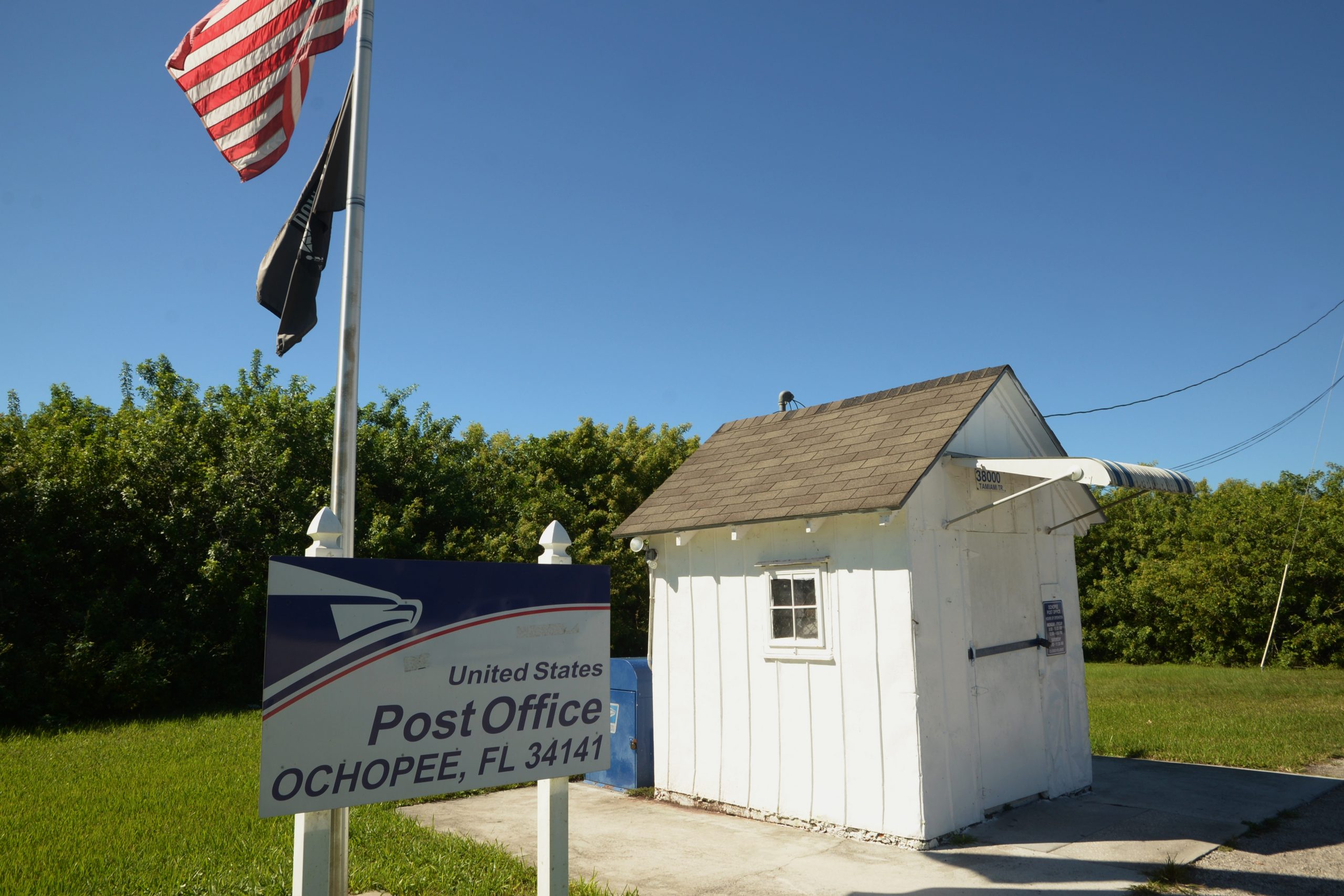 Smallest post office in the US with an American flag flying in Ochoppe, Florida.