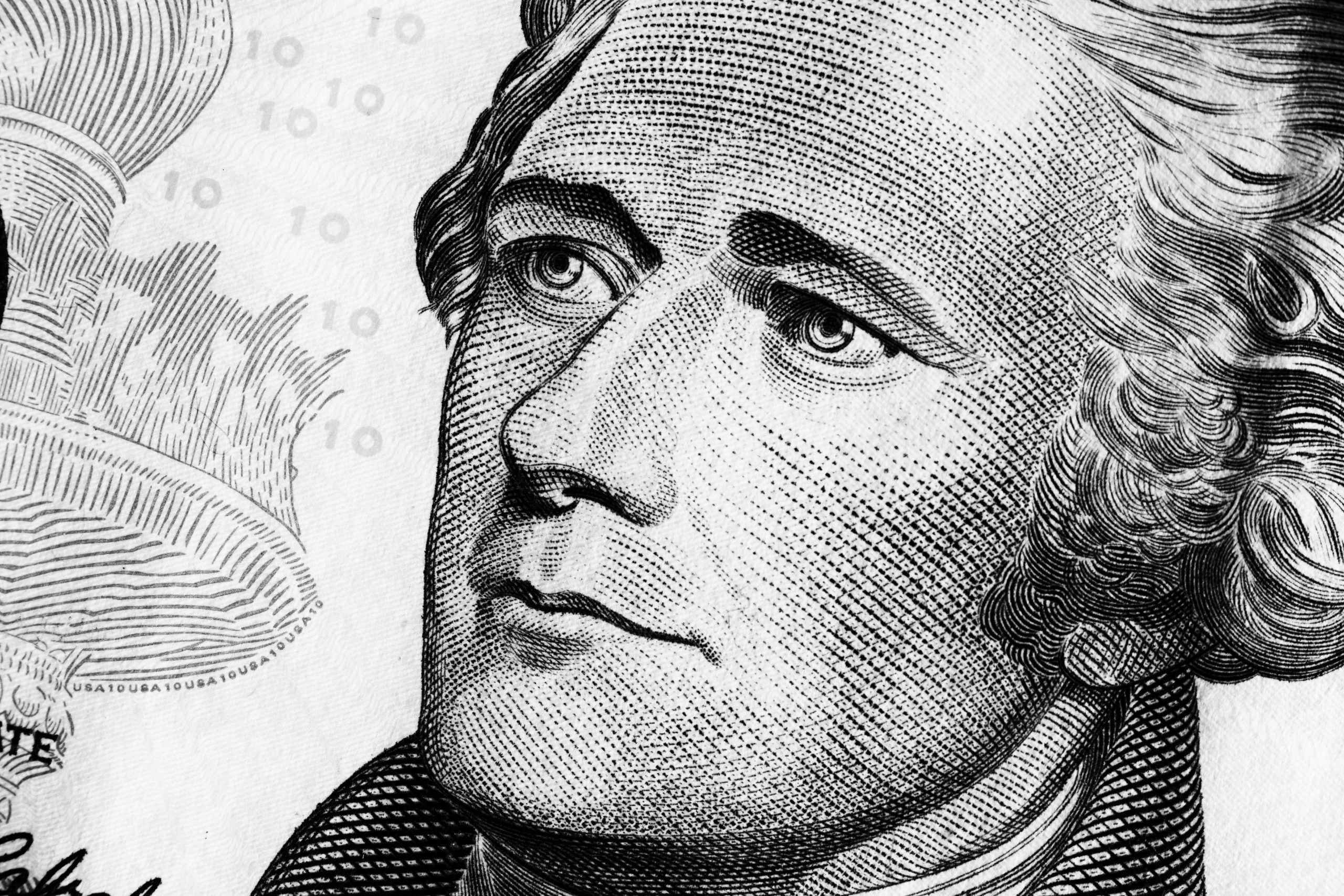 Portrait of Alexander Hamilton on the Ten dollars bill