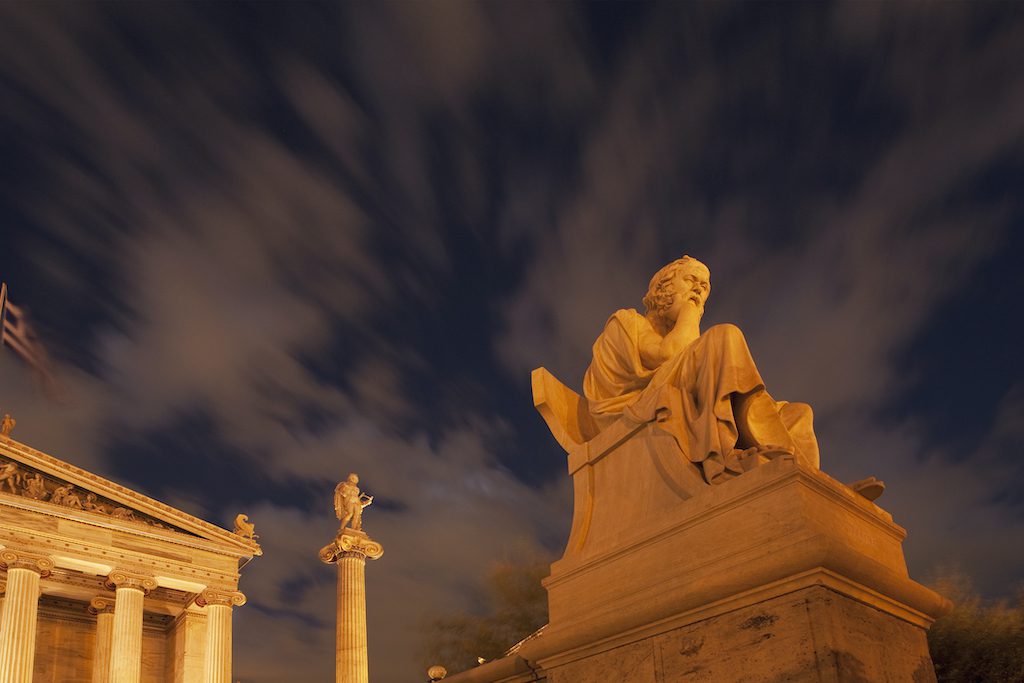 Statues of Socrates outside Academy of Athens