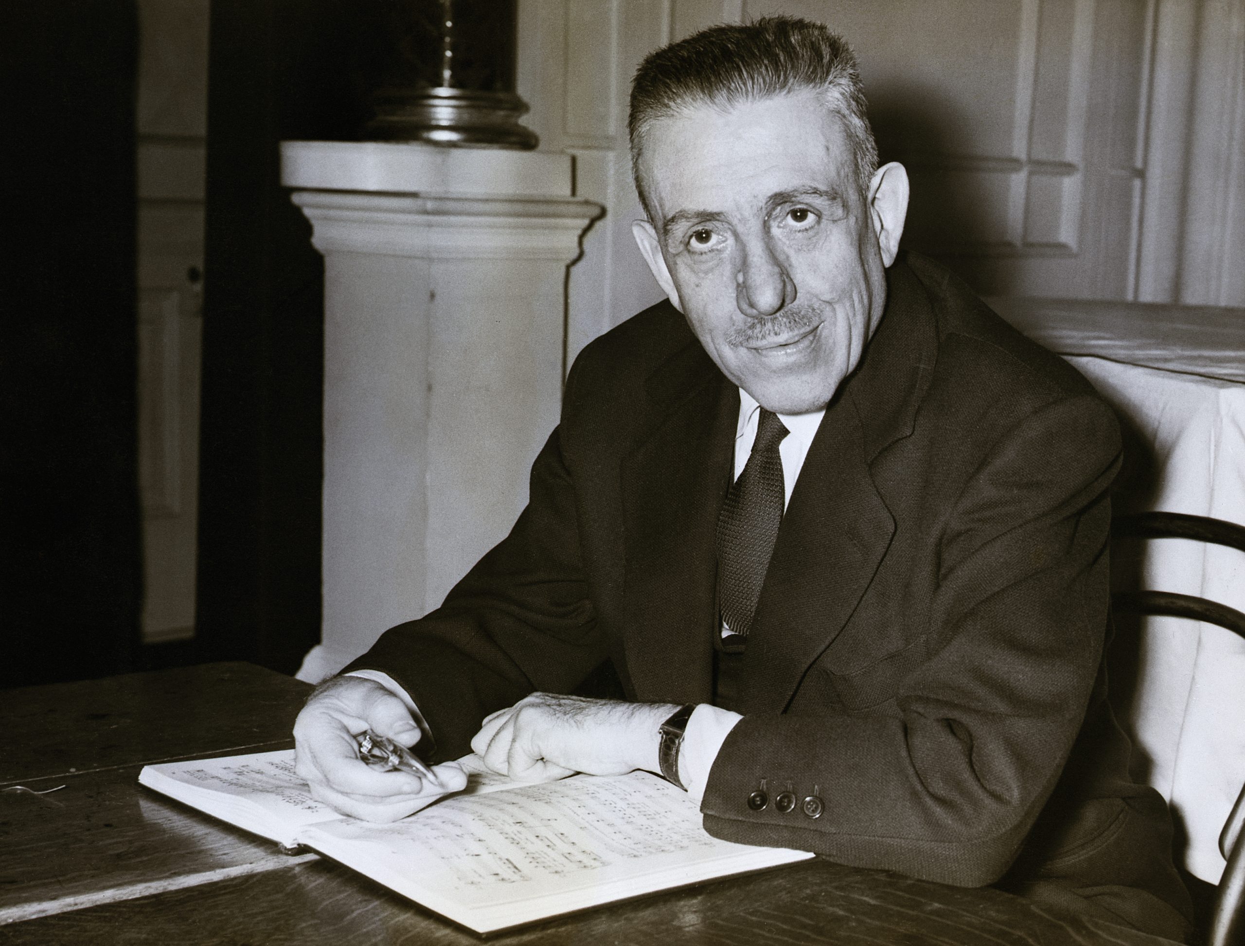 Composer Francis Poulenc Working at a Desk