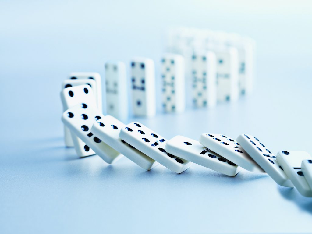 Dominoes falling in a row