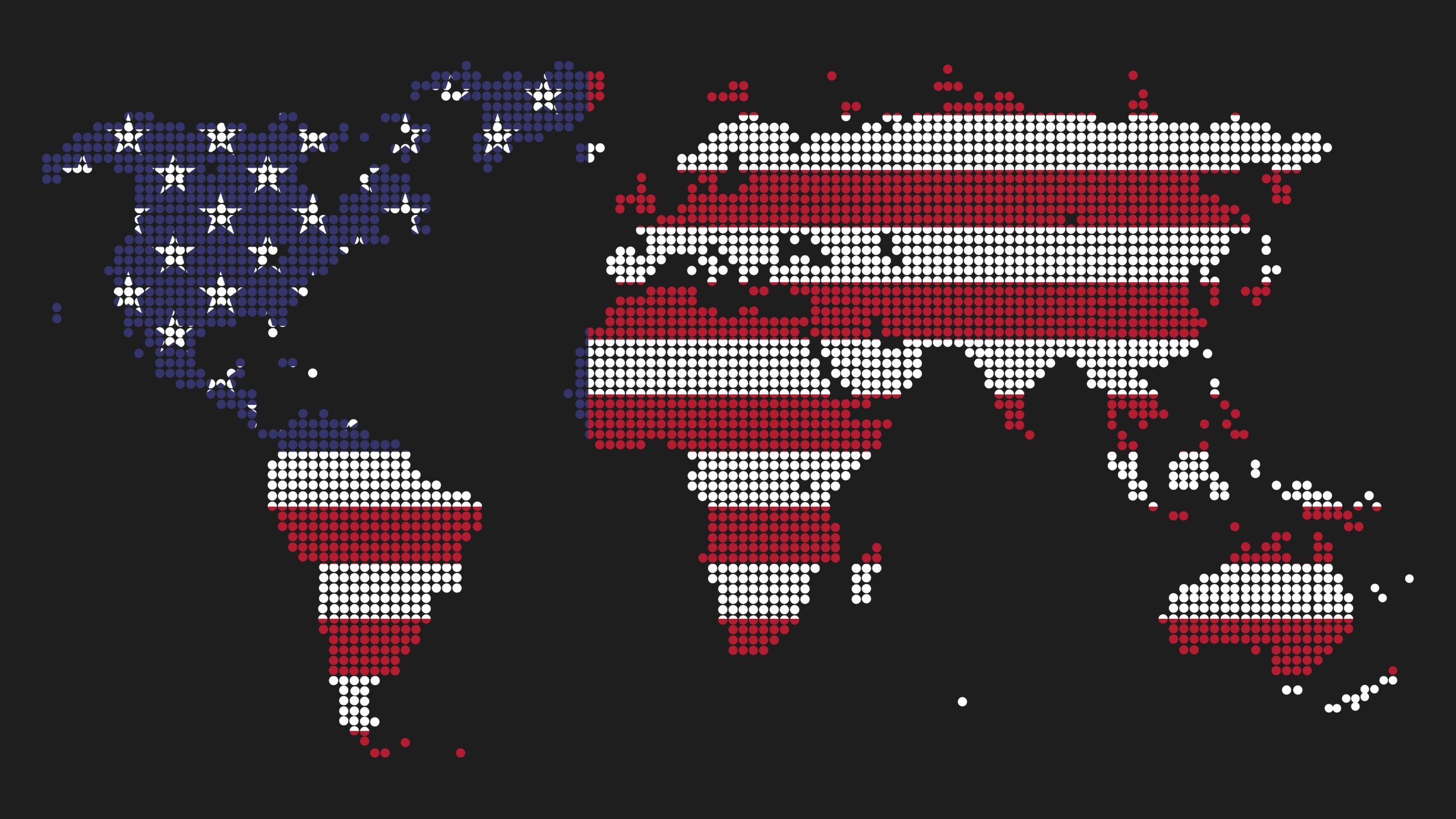 Dotted,World,Map,Illustration,Made,Of,Usa,Flag,Colors,As