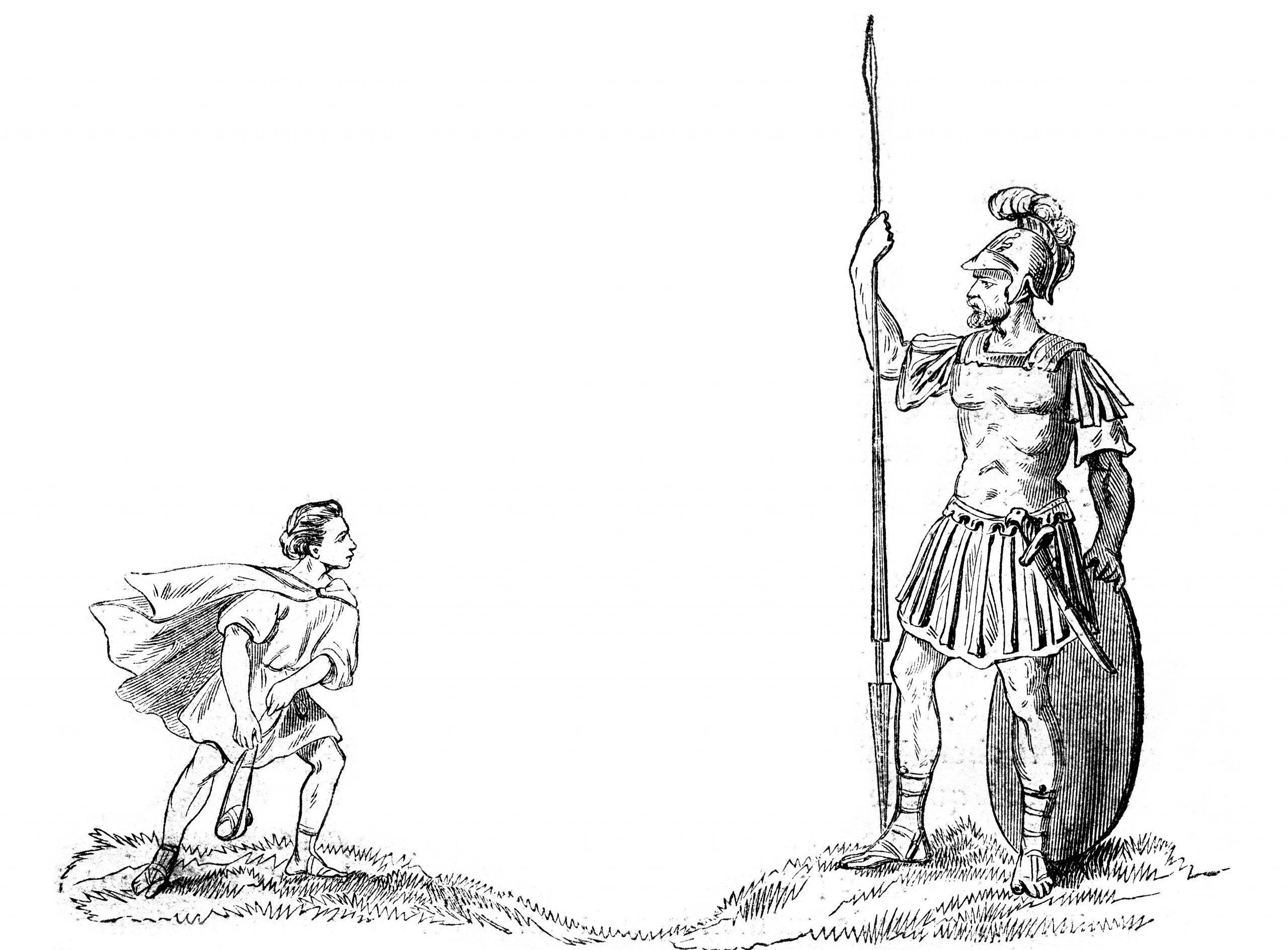 David,And,Goliath,,Vintage,Engraved,Illustration.,Magasin,Pittoresque,1852.