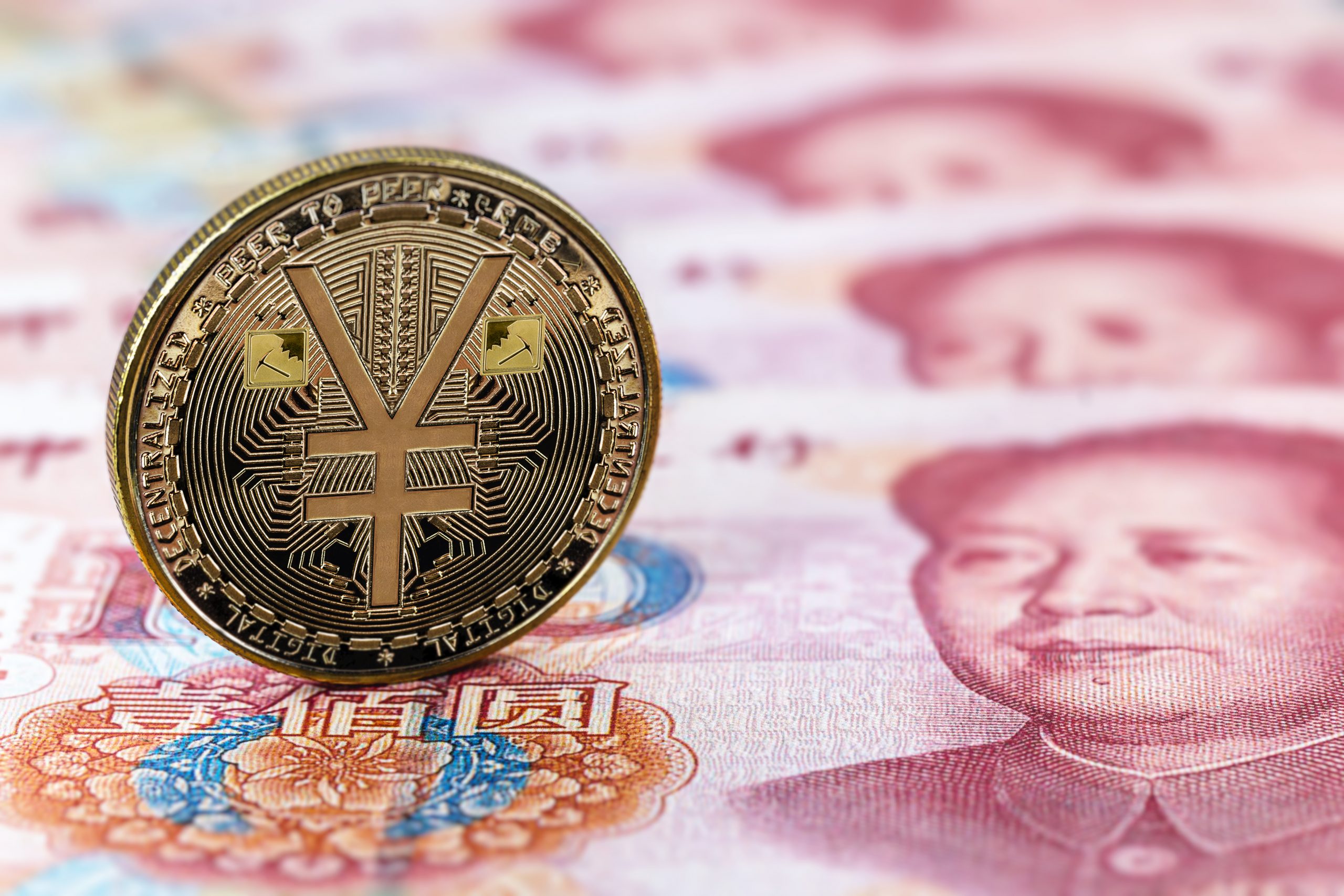 E-rmb,Gold,Coin,,Over,100,Yuan,Banknotes,,Conceptual,Image,Of