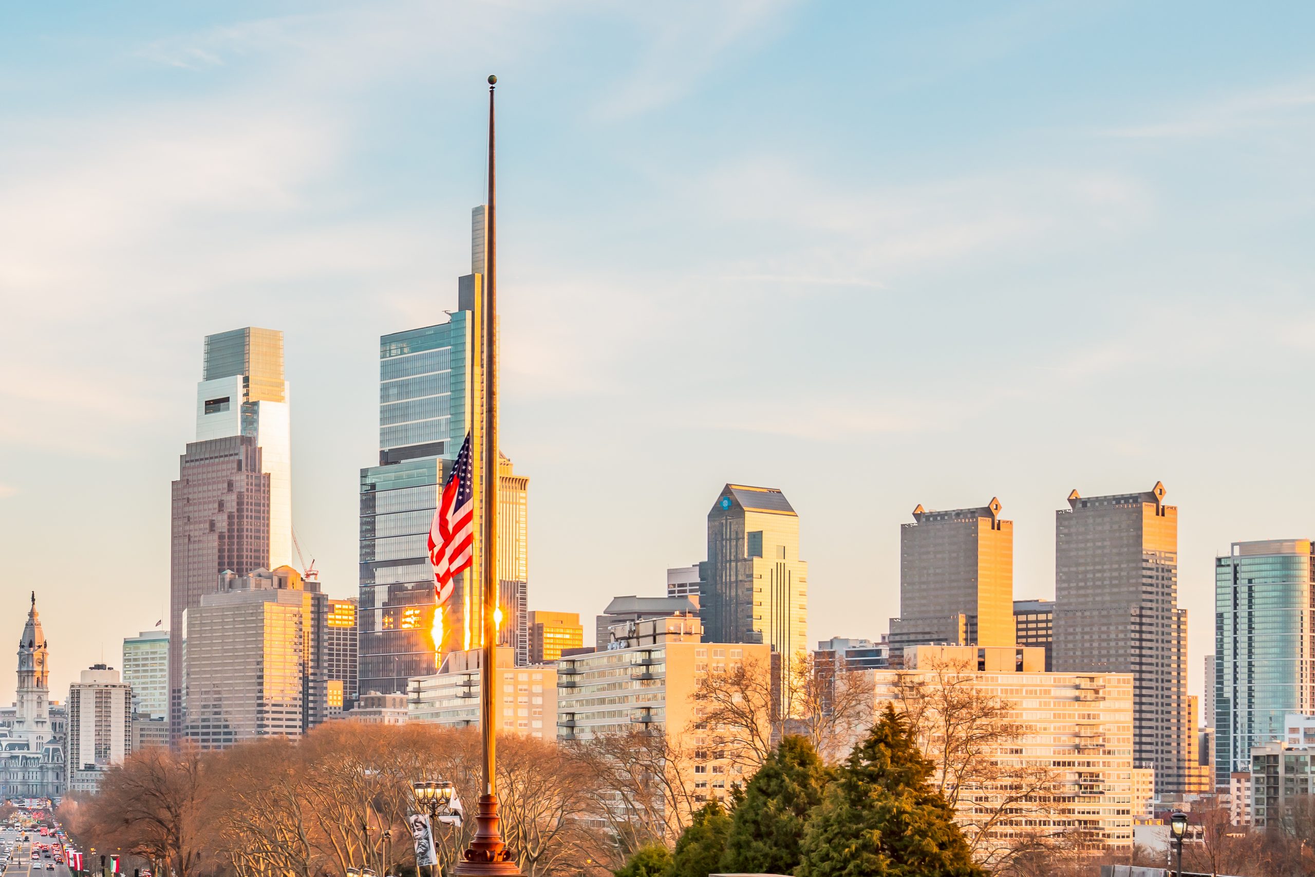 Philadelphia,,Pennsylvania,,Usa,-,December,,2018,-,Sunset,With,Beautiful