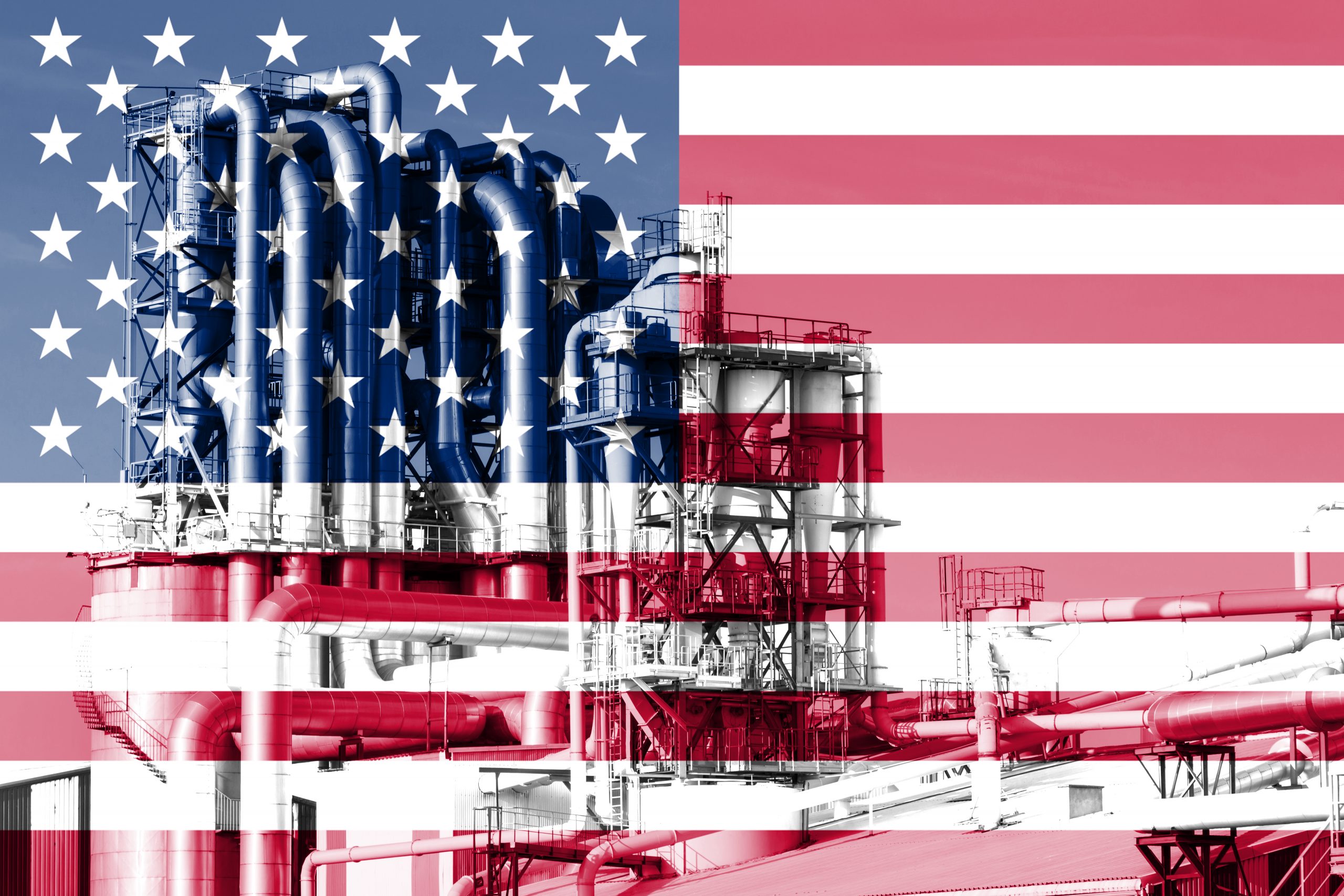 Oil,Industry,With,American,Flag,In,The,Double,Exposure
