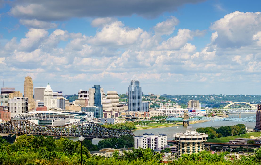 Scenic,View,Of,Downtown,Cincinnati,Skyline,And,Bridges,Across,The