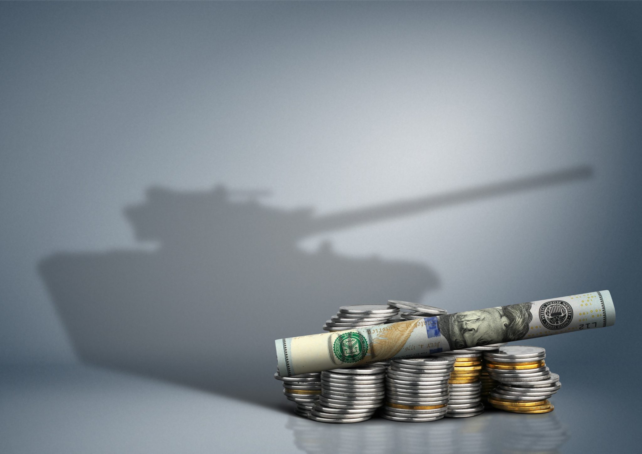 Military,Budget,Concept,,Banknote,With,Weapon,Shadow