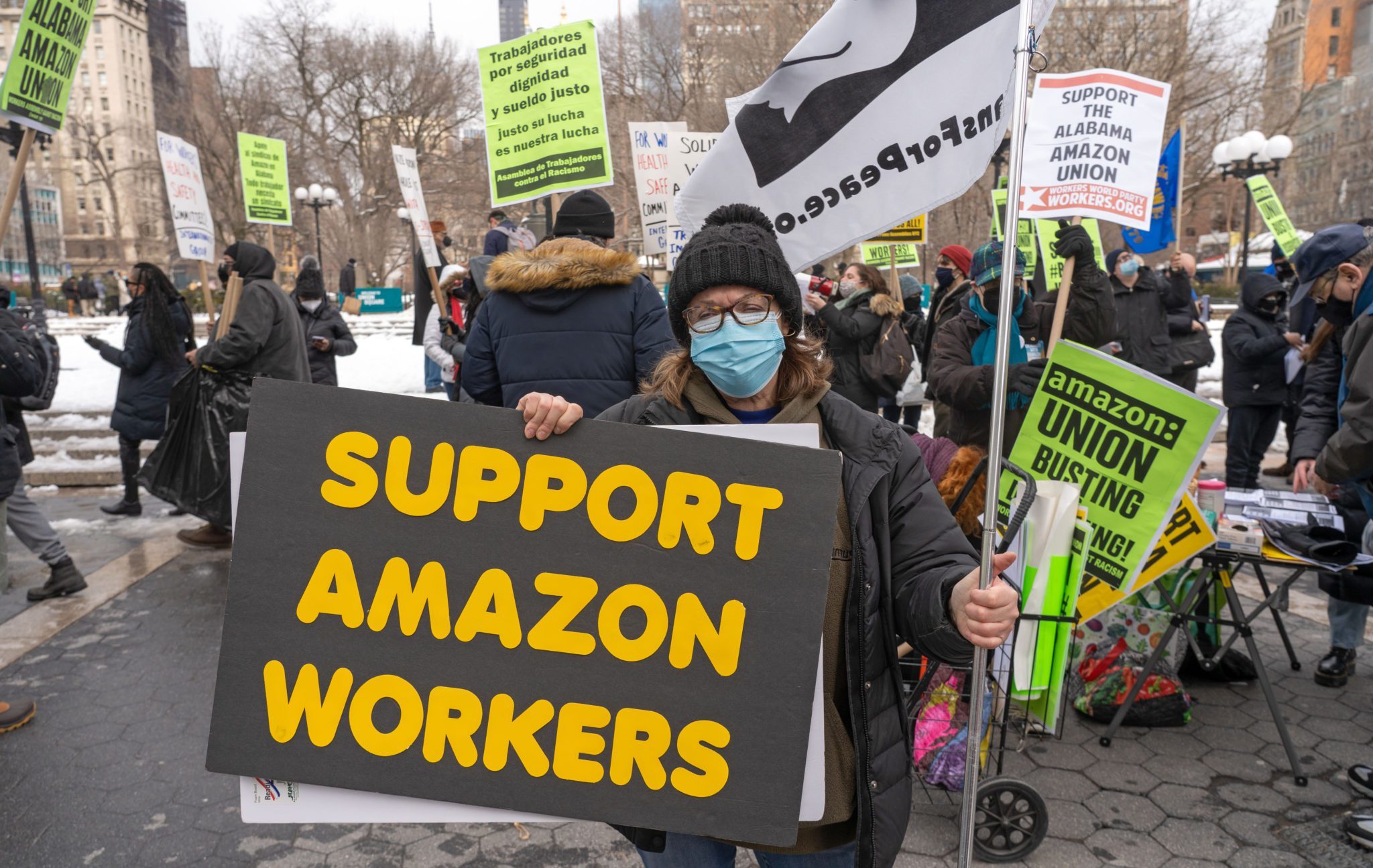 New,York,,Ny,-,February,20,,2021:,Protestors,Hold,Signs
