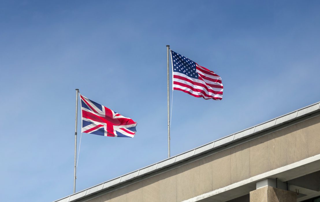 Usa,And,Uk,Flags,In,The,Blue,Sky,/,English