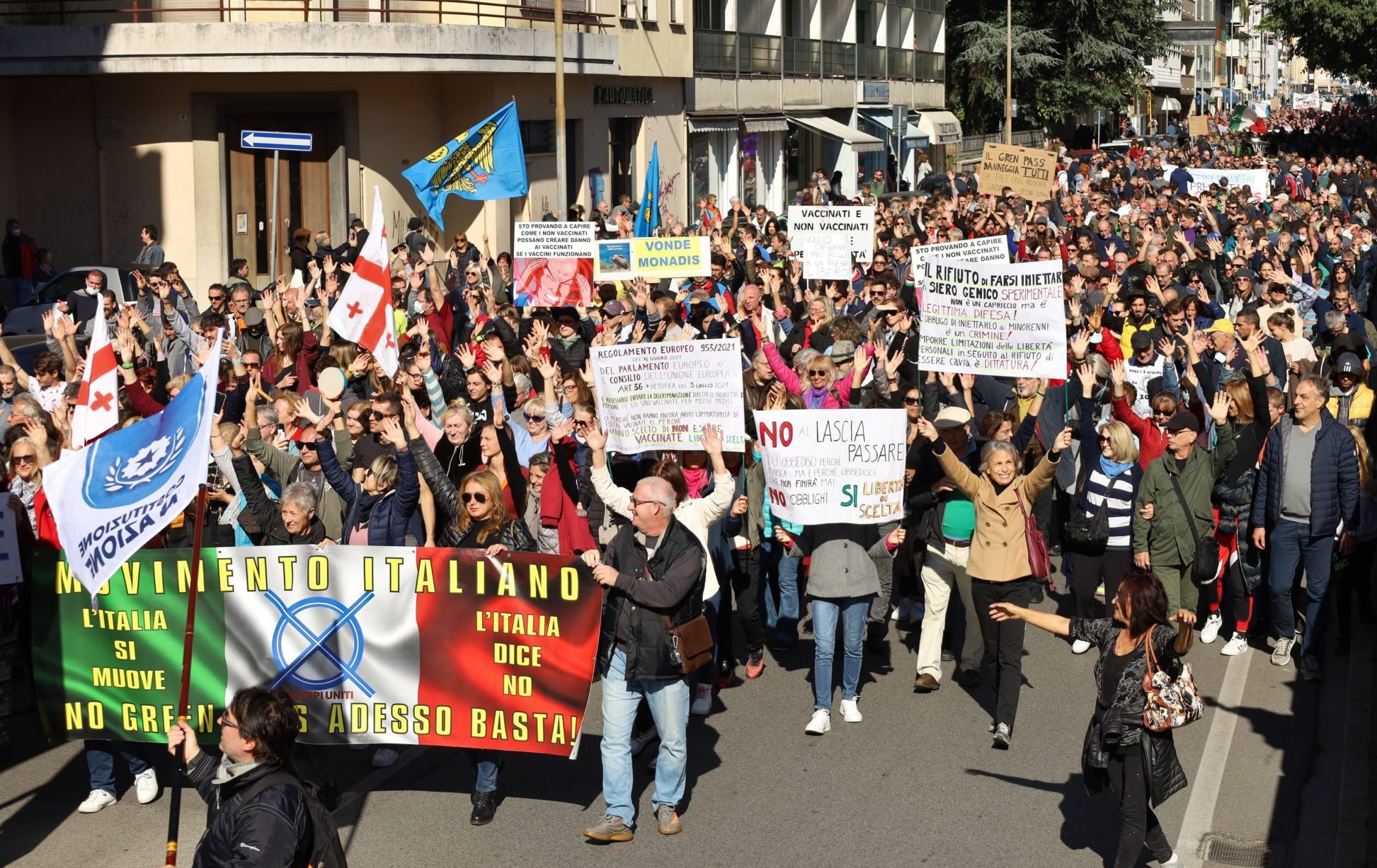 Udine,,Italy.,Otober,15,,2021.,Large,Protest,Demonstration,Against,The