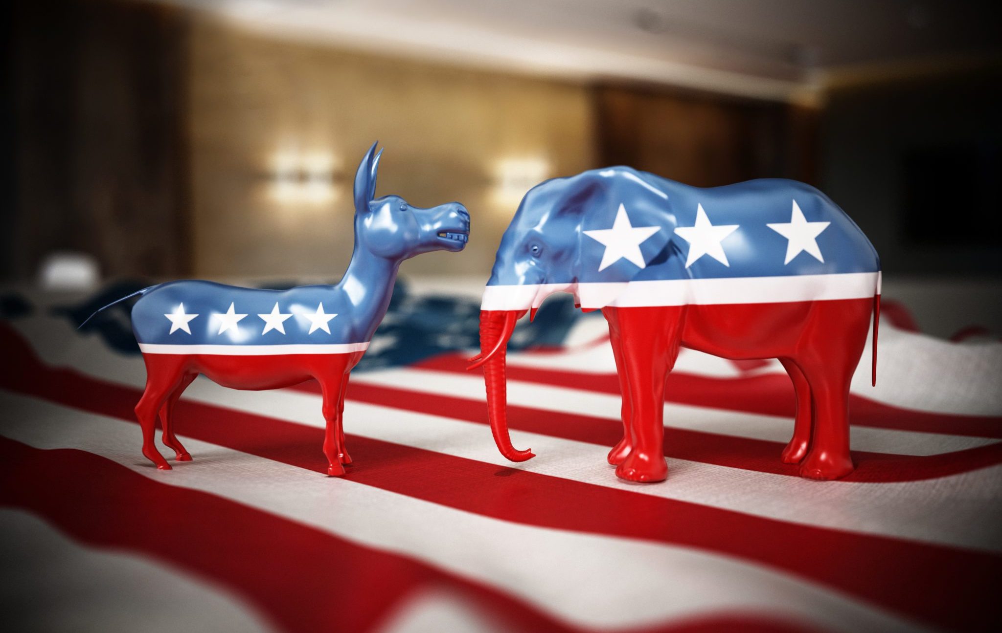 Republican,And,Democrat,Party,Political,Symbols,Elephant,And,Donkey,On