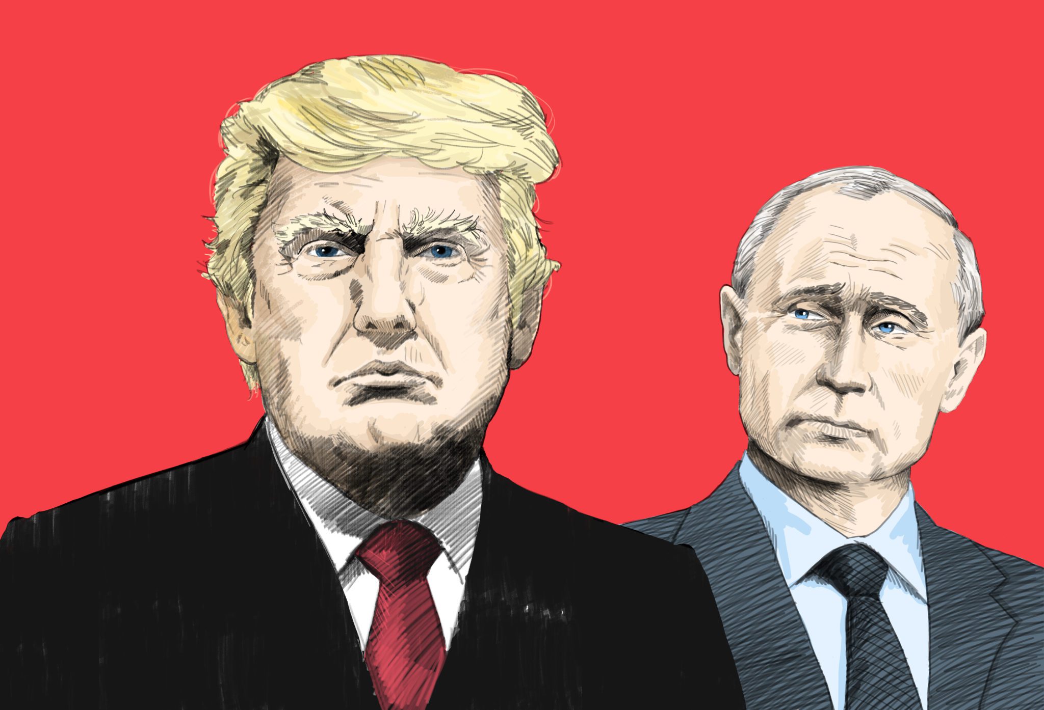 Donald,Trump,And,Vladimir,Putin.,Portrait,Drawing,Illustration.,July,11,