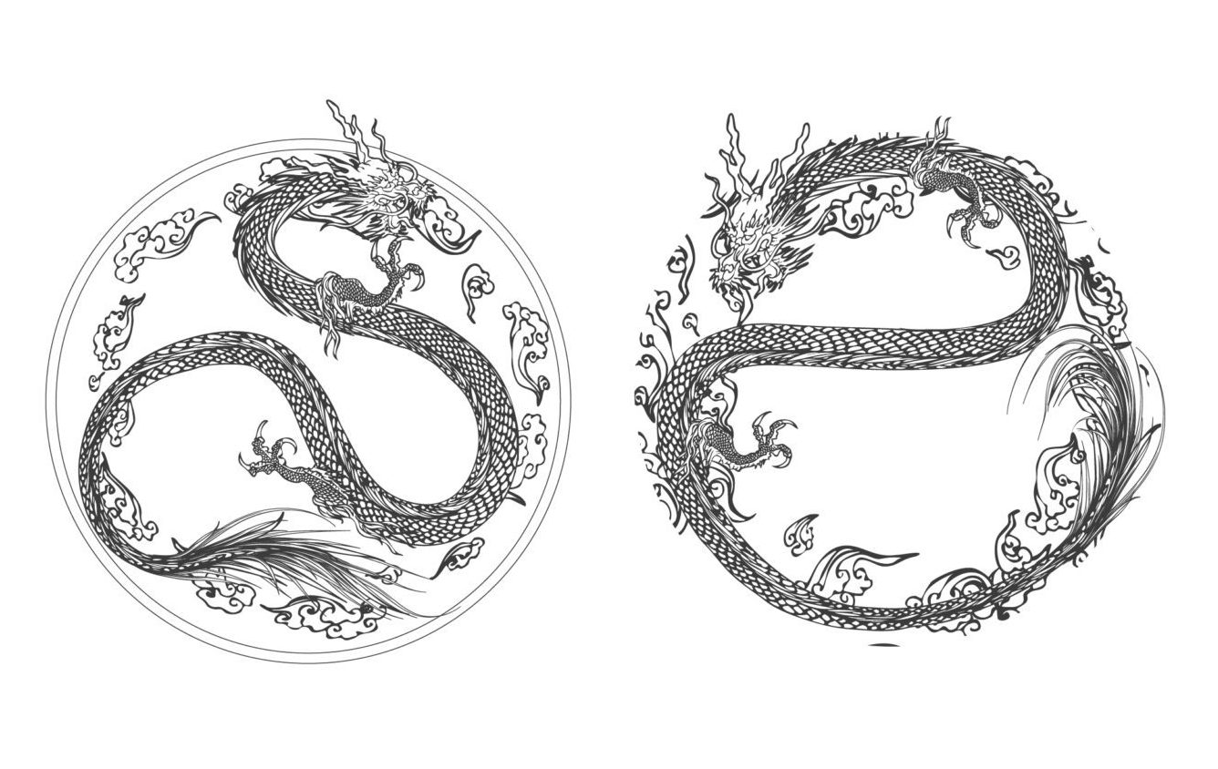Set,Vector,Illustration,Of,Stylized,Dragon.