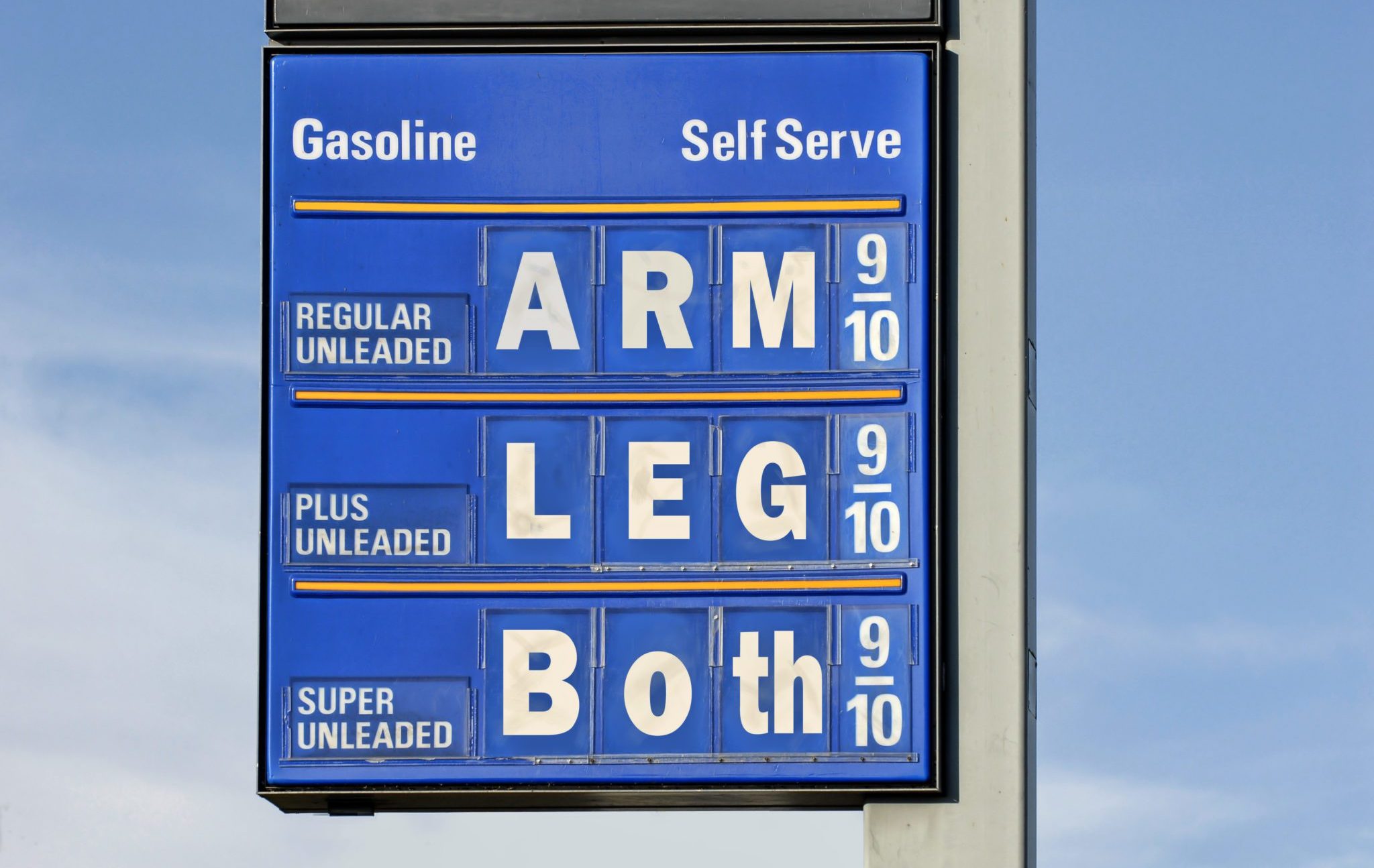 Gasoline,Prices,:,Gas,Price,Sign,With,A,Humorous,Slant.