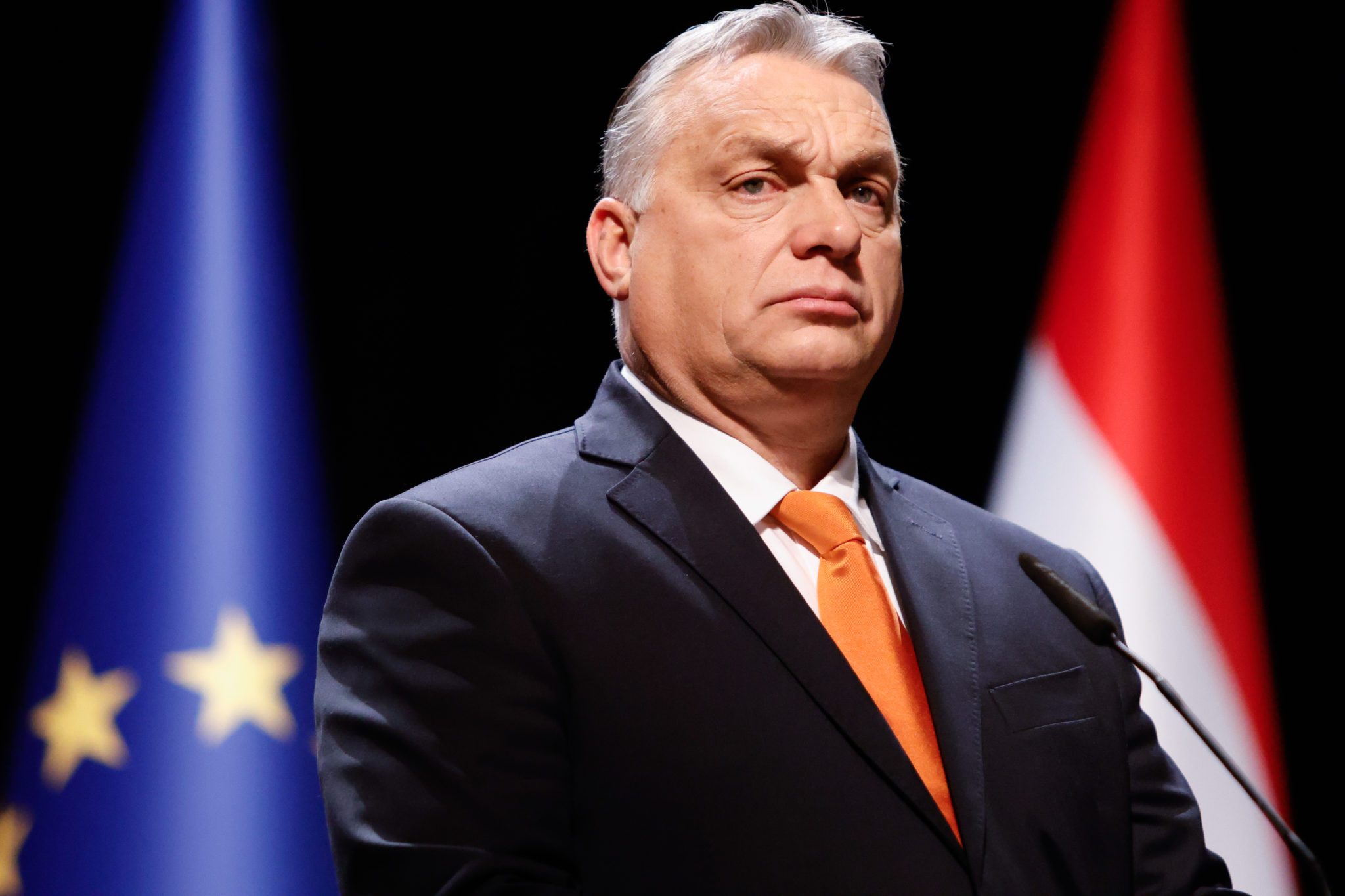 Hungarian Prime Minister Viktor Orban attends a press