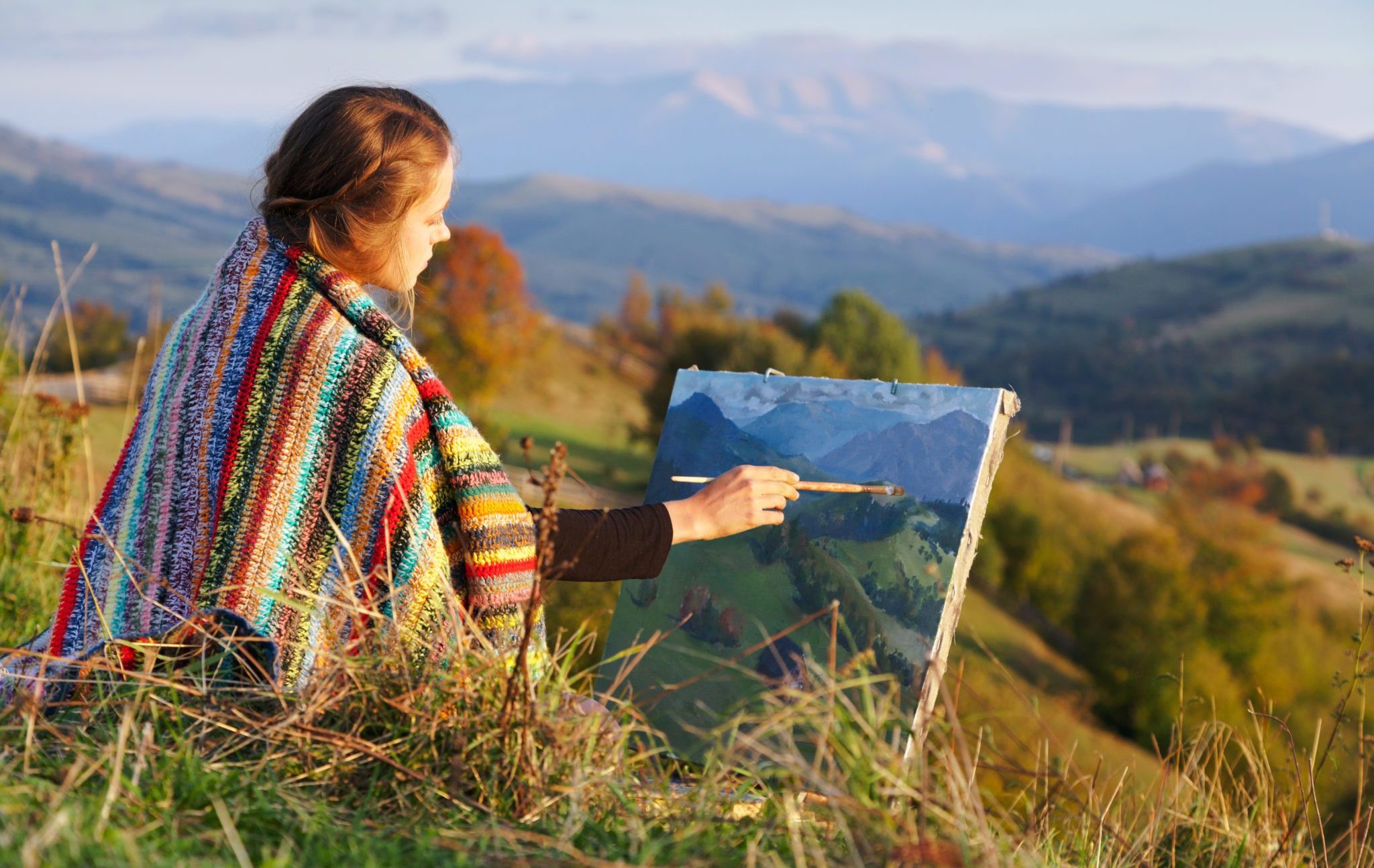Young,Artist,Painting,An,Autumn,Landscape