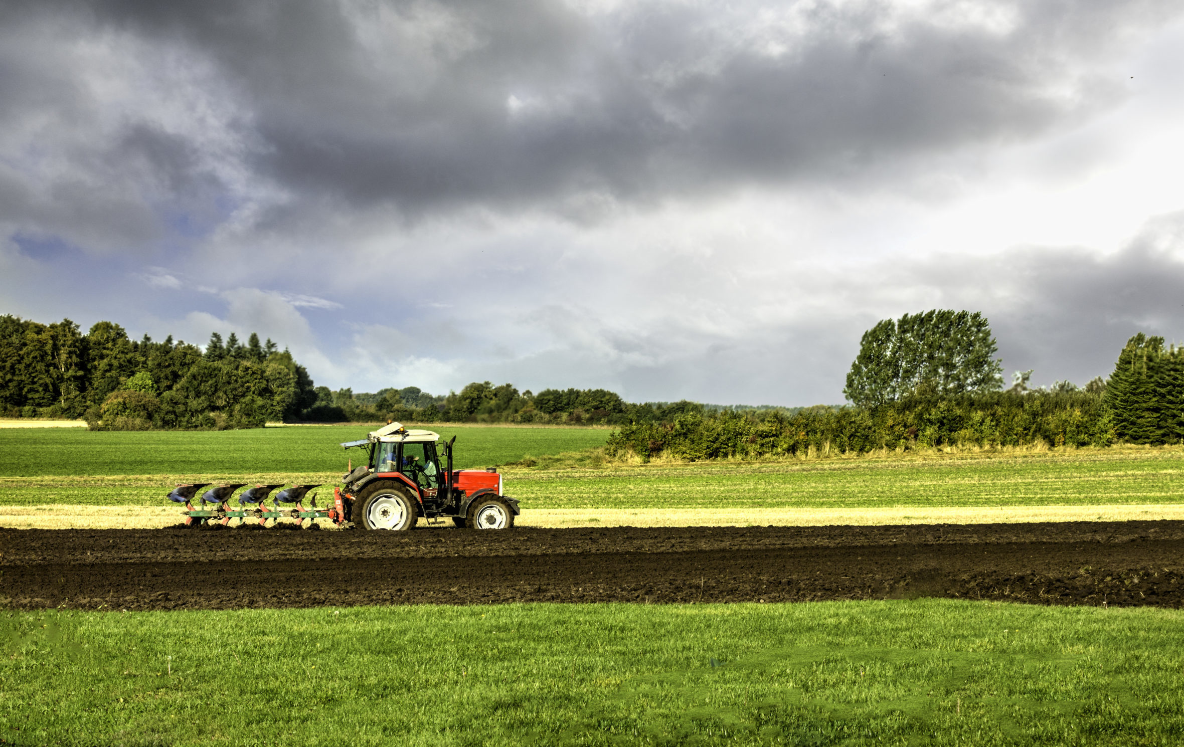 Small,Scale,Farming,With,Tractor,And,Plow,In,Field