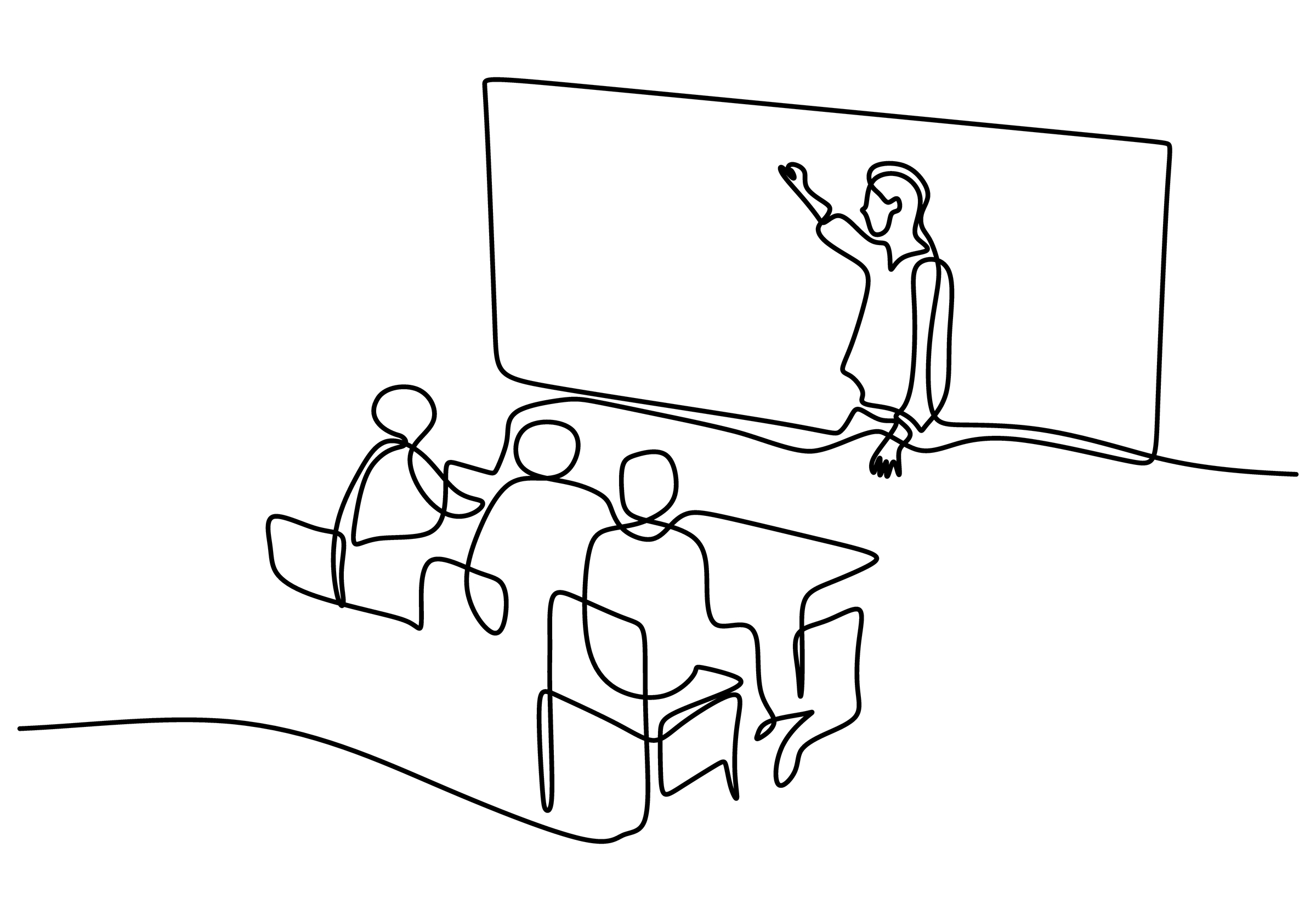 Continuous,One,Line,Drawing,Of,A,Teacher,Explaining,Student,At