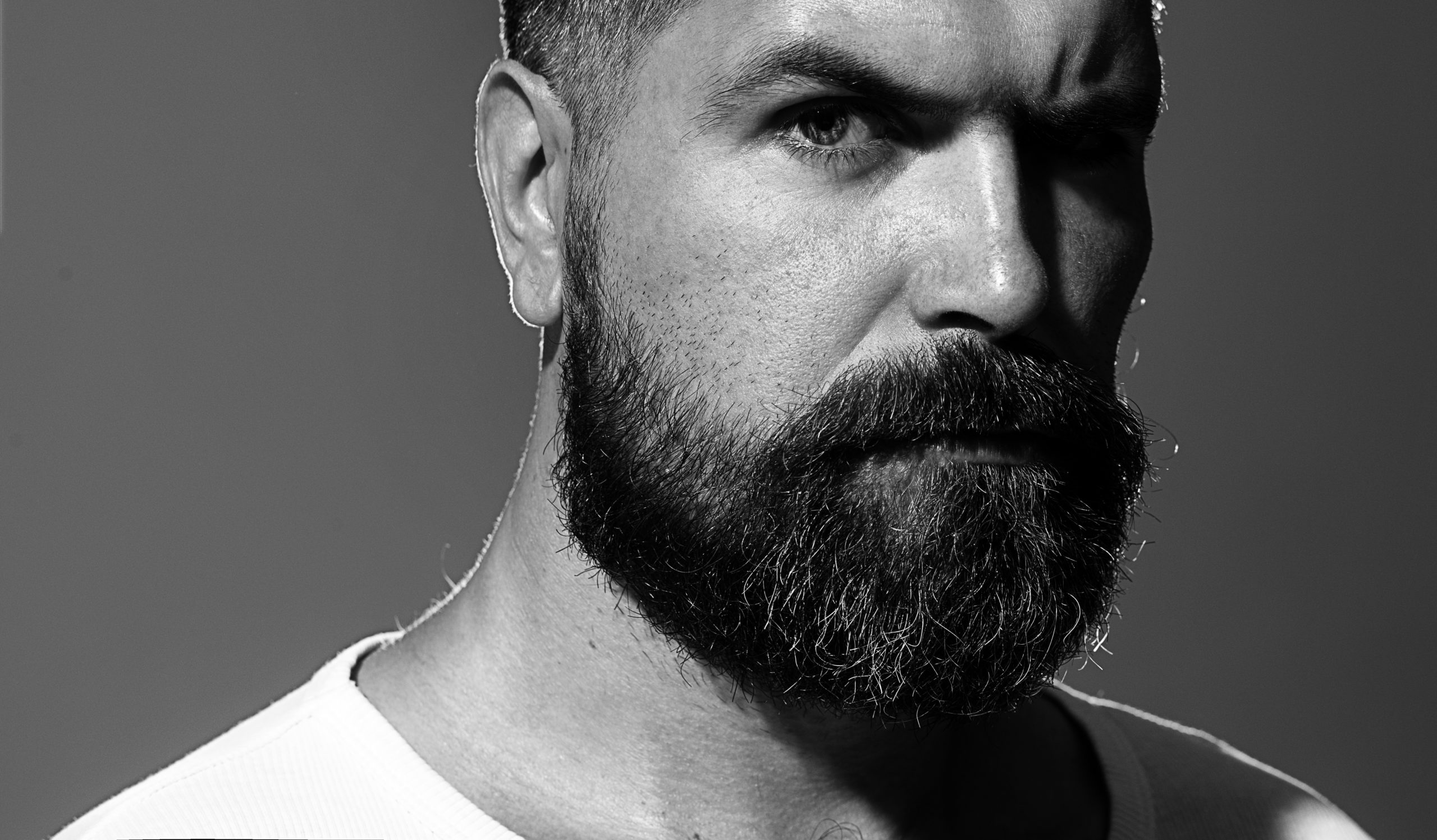 Solid,Man,With,Beard,And,Mustache.,Closeup,Portrait,Of,Athletic