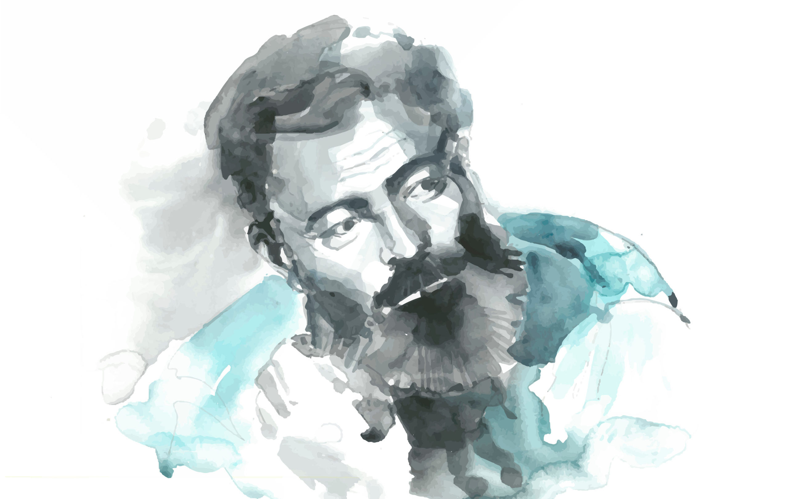 Ernest,Hemingway,Engraved,Watercolor,Portrait.,American,Novelist,,Short,Story,Writer,