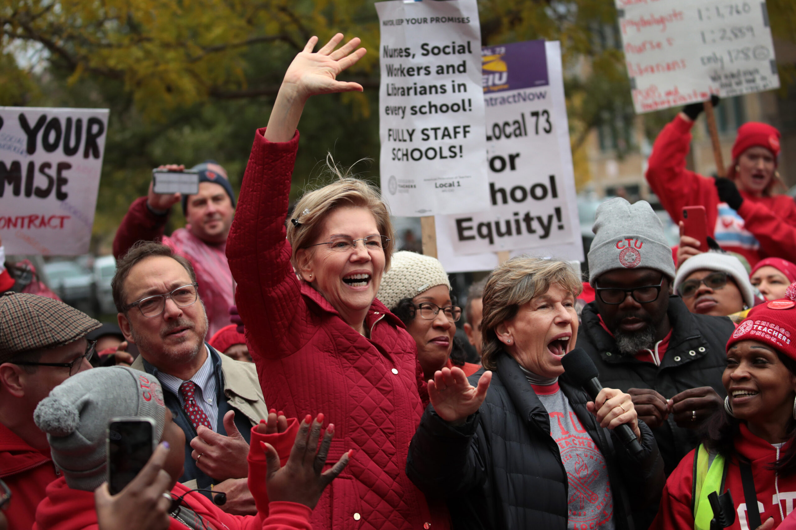 Presidential Candidate Elizabeth Warren Visits Chicago Teachers On Strike