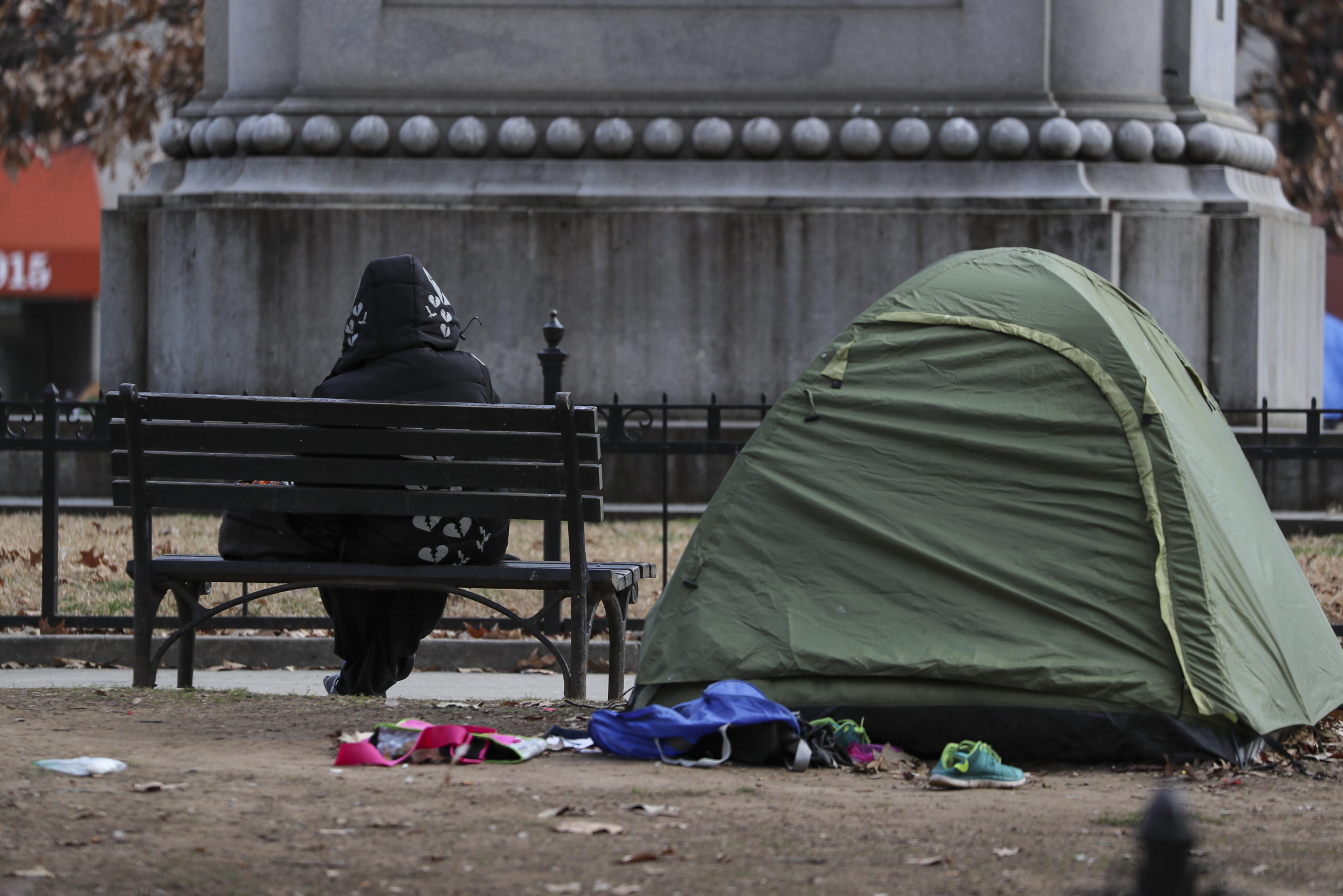 Homeless tents near White House during winter