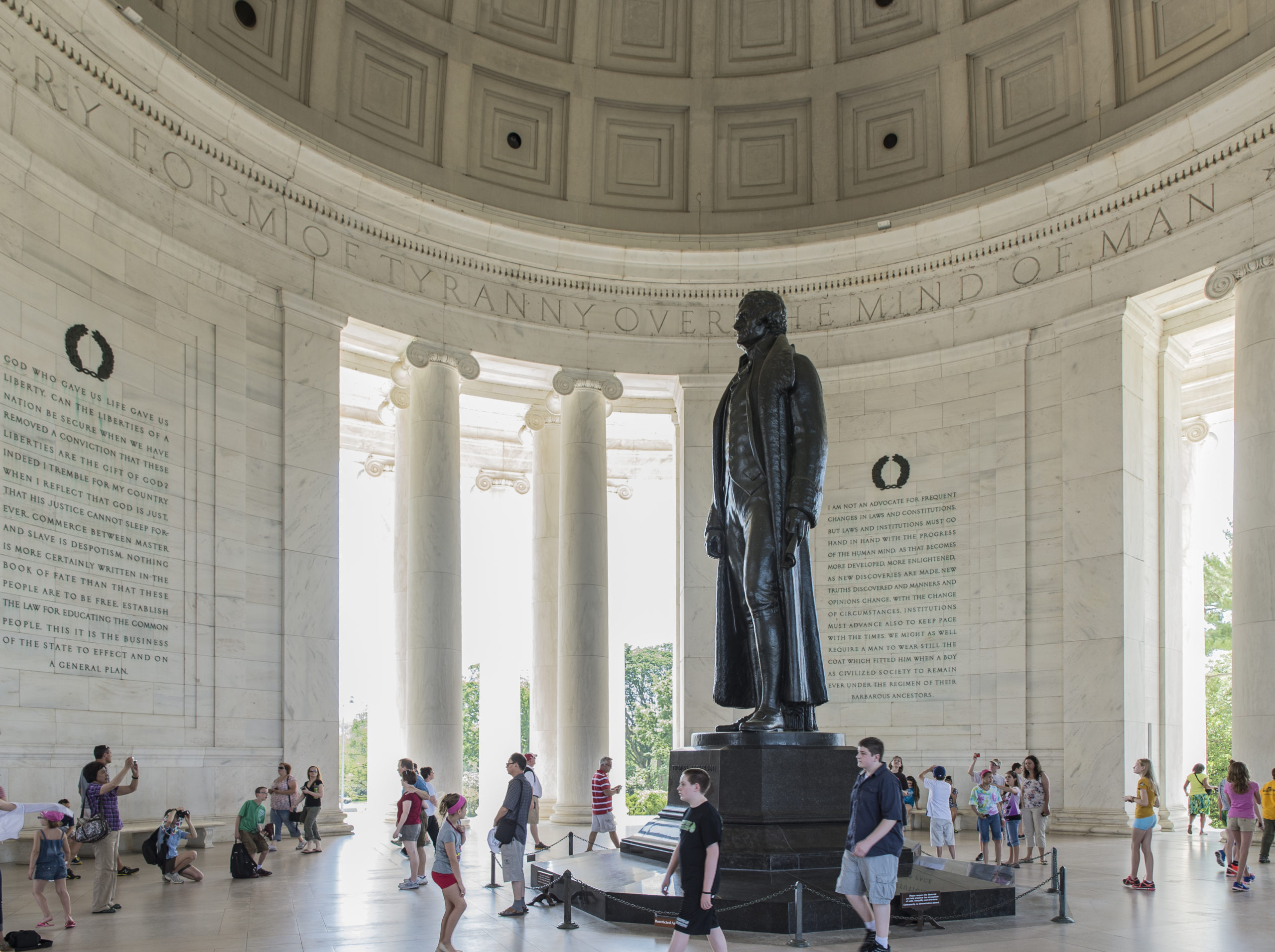 Interior of the Jefferson Memorial with tourists