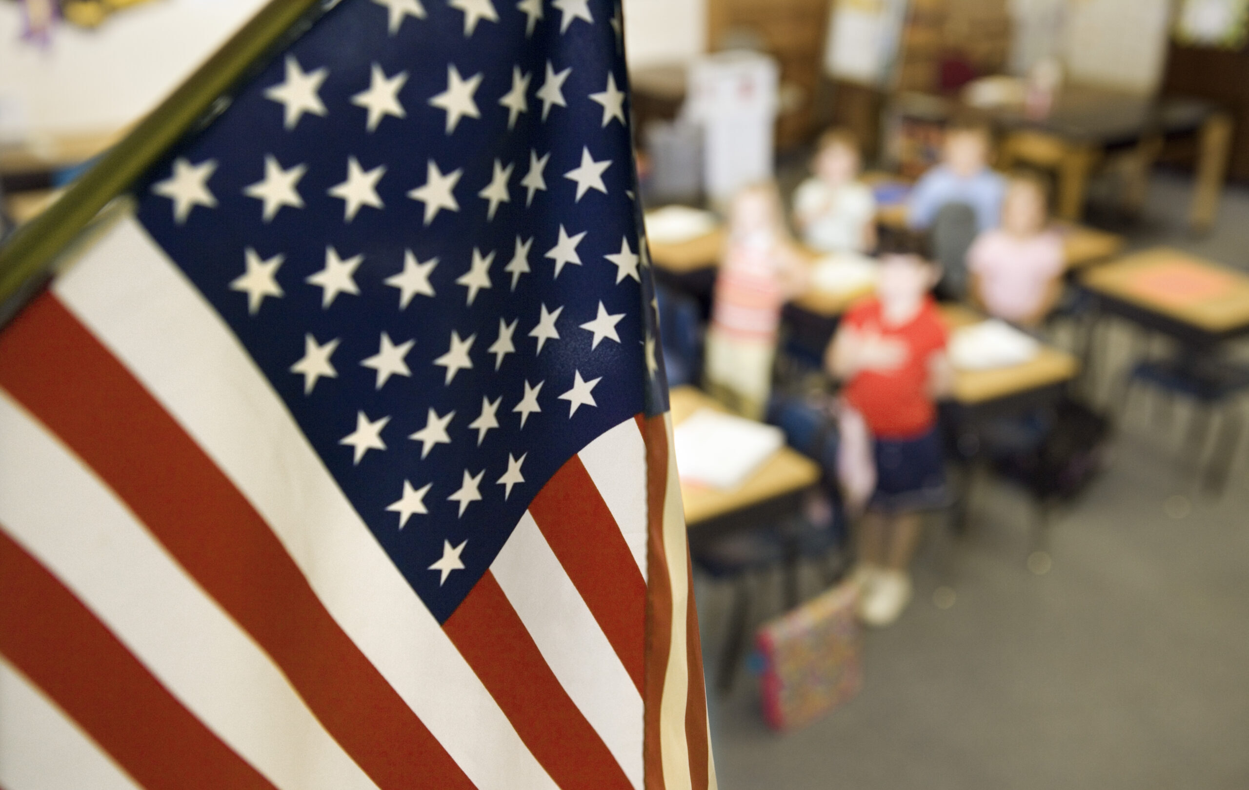 American flag in classroom