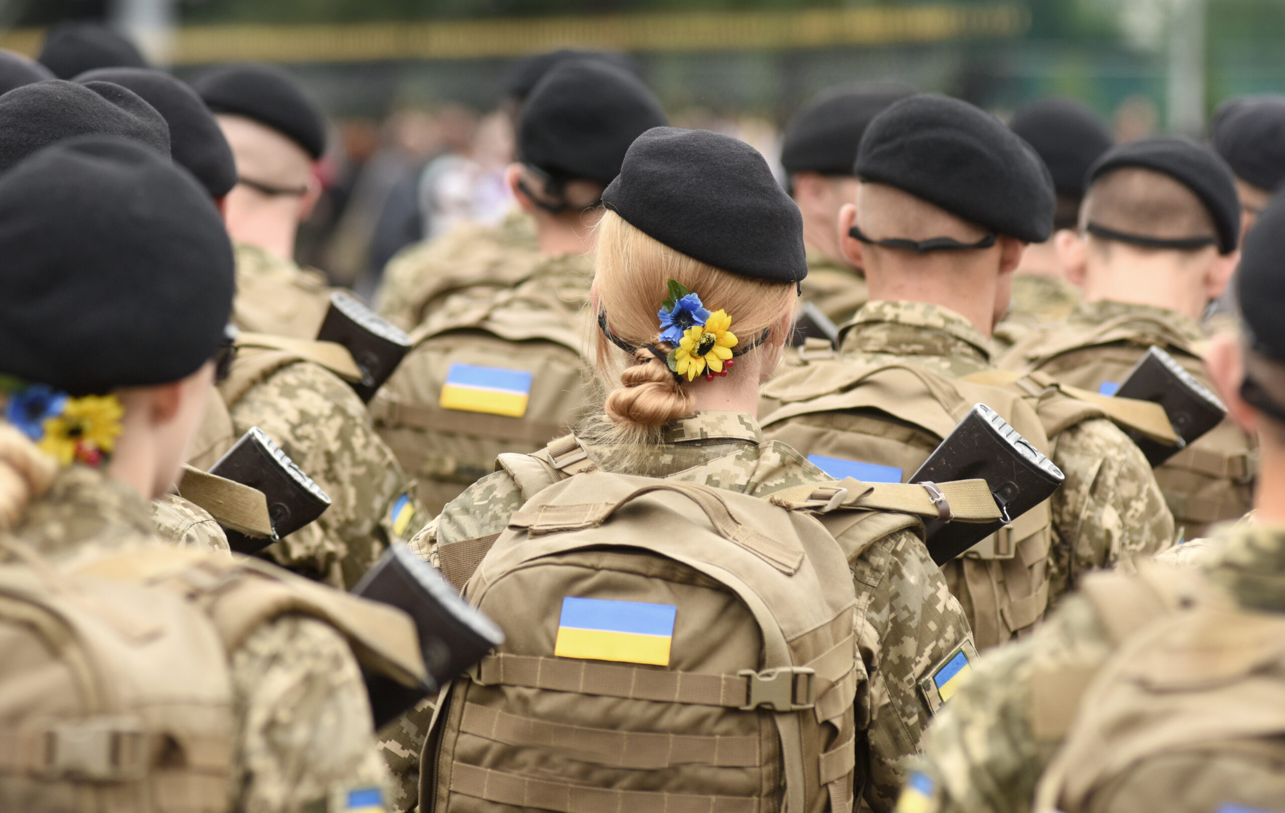 Woman,Soldier.,Woman,In,Army.,Ukrainian,Flag,On,Military,Uniform.
