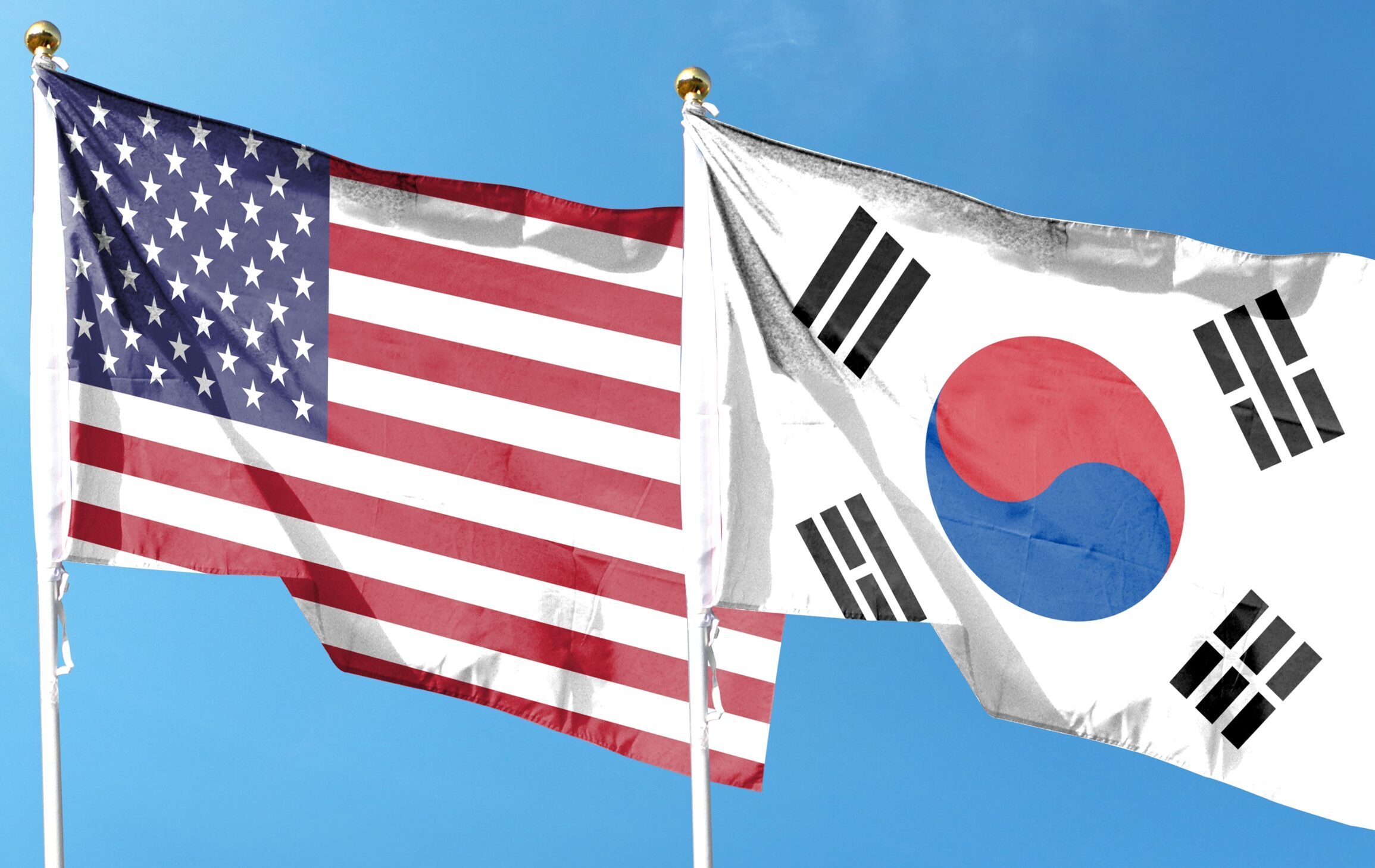 Usa,And,South,Korea,Twin,Waving,Flags,With,Textured,Background