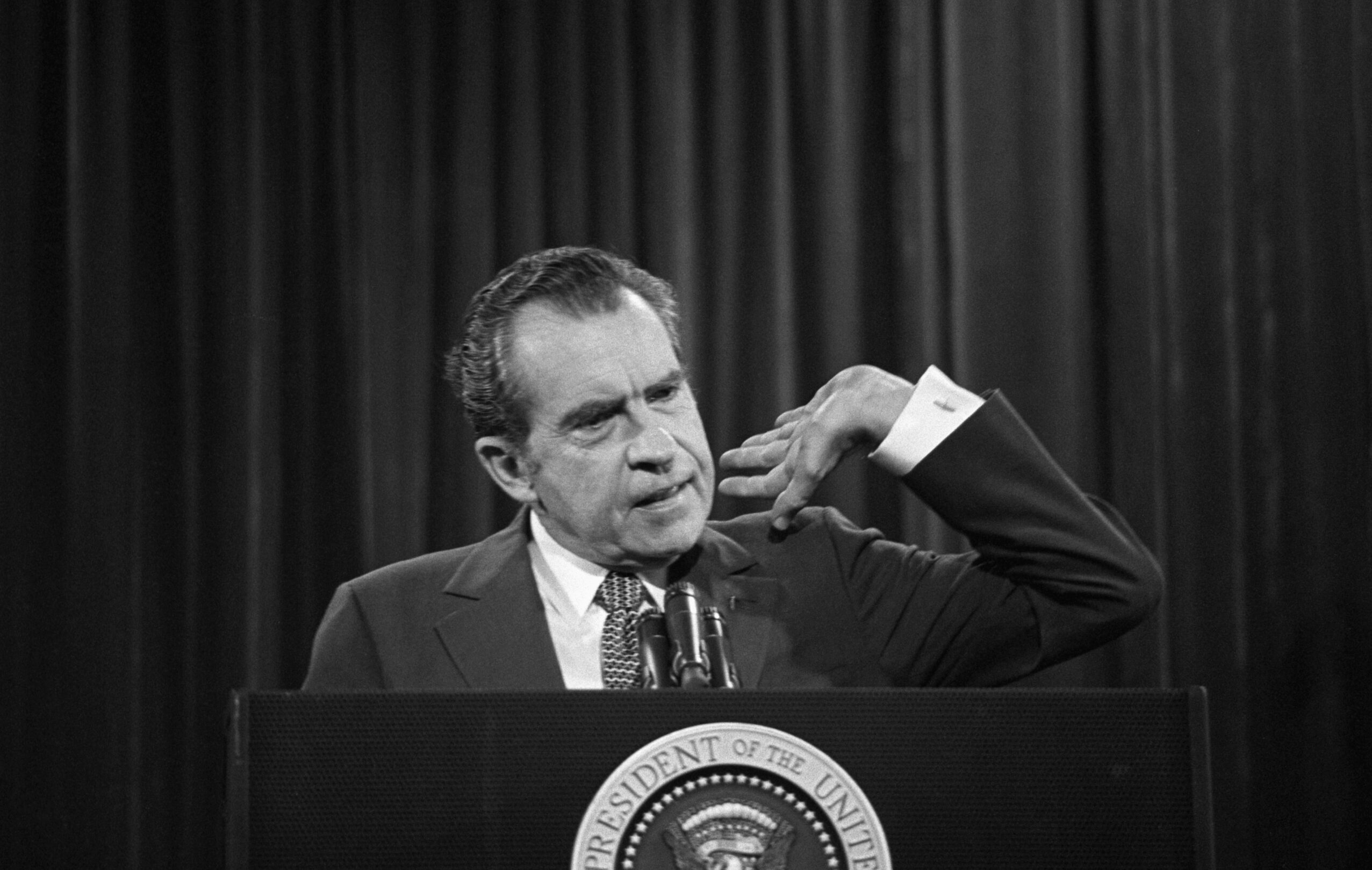 President Nixon Gesturing with His Hand