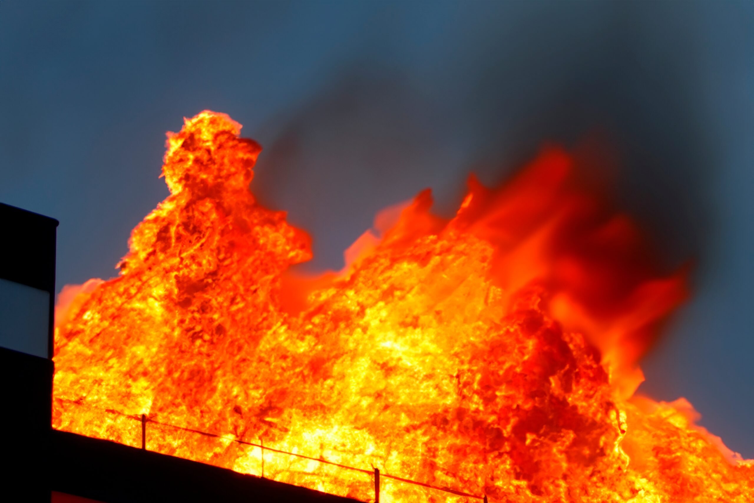 Burning,Building.,Fire.,Wildfire.,Burning,House.,Roof,Of,Building,In