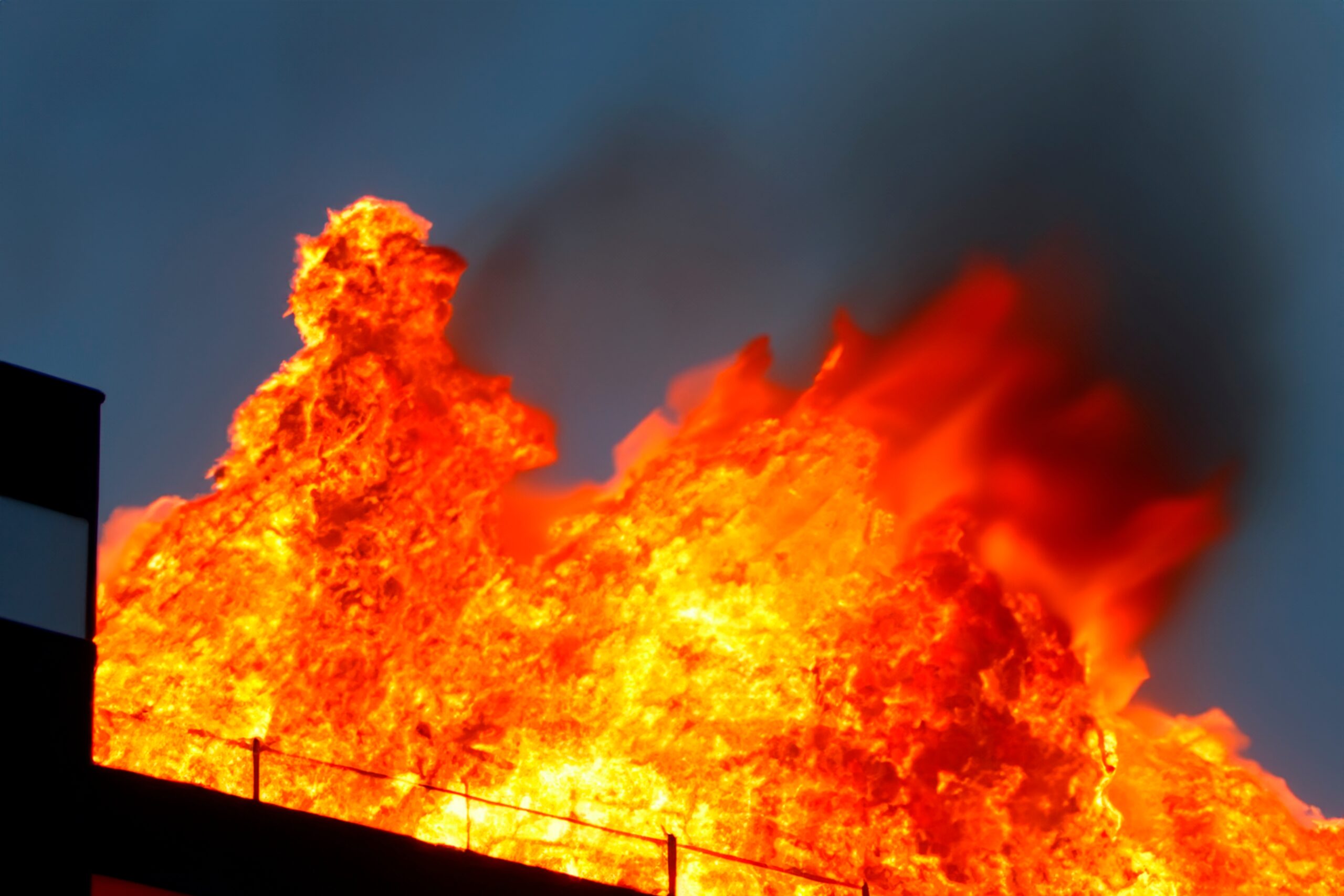Burning,Building.,Fire.,Wildfire.,Burning,House.,Roof,Of,Building,In