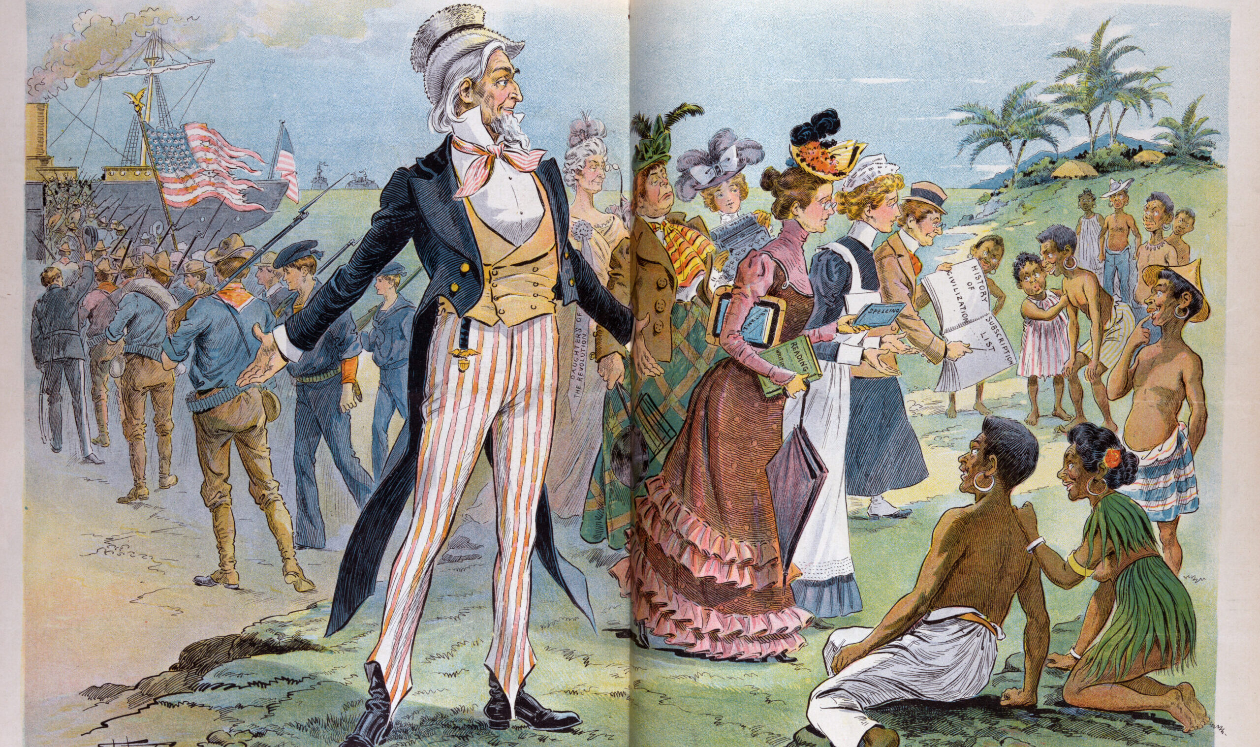The,Spanish,American,War.,Illustration,Of,Uncle,Sam,Between,Departing