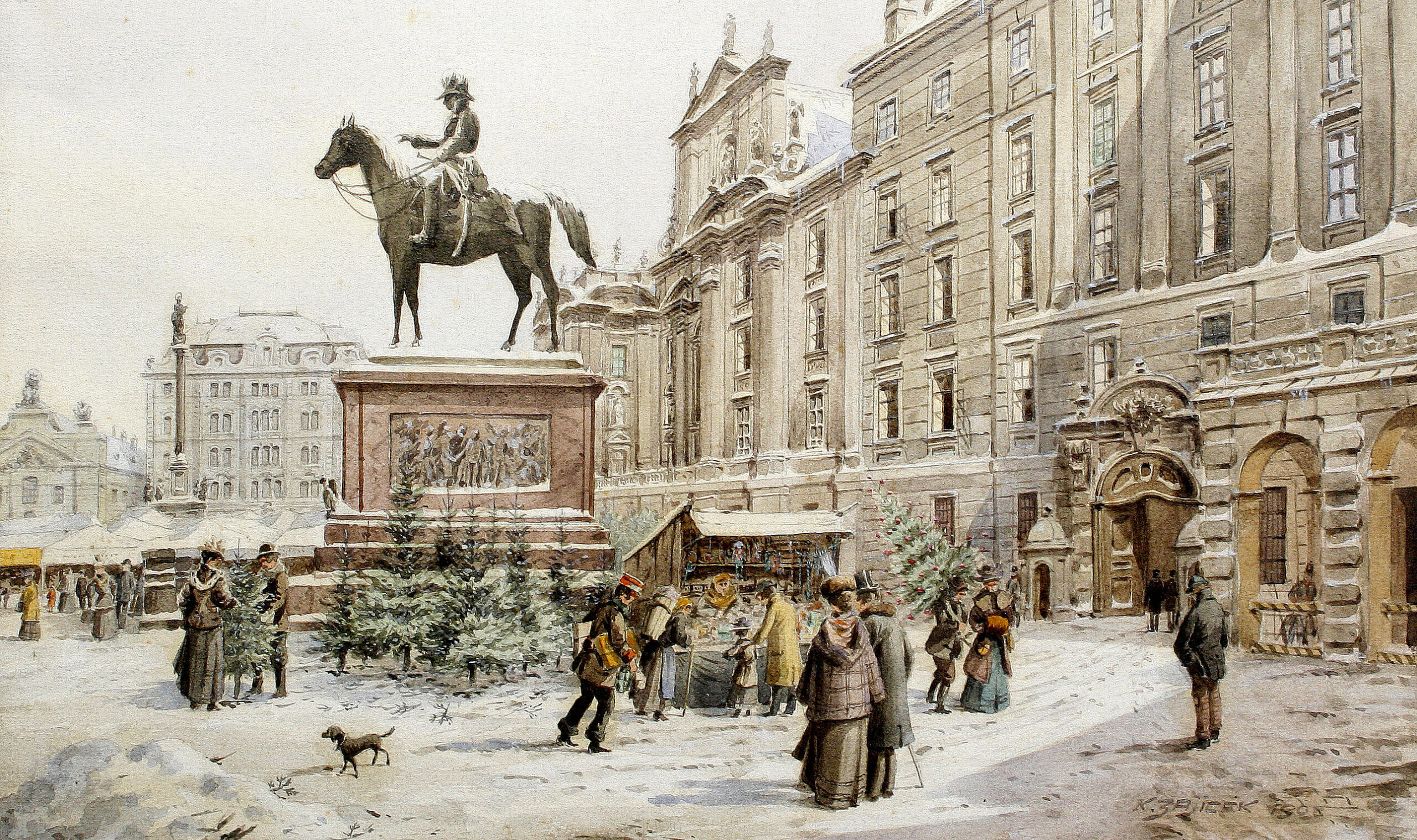 Karl_Wenzel_Zajicek_A_Christmas_market_in_Am_Hof_Vienna_1908